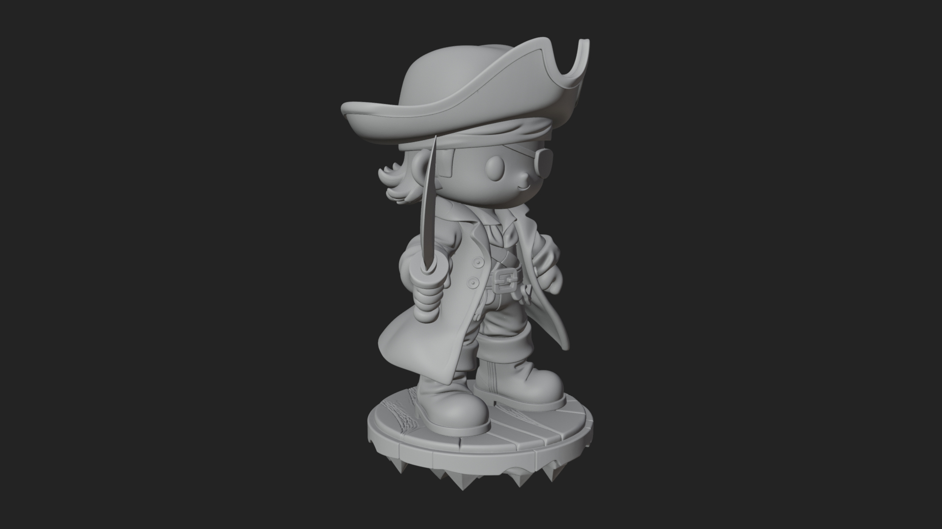 Chibi Pirate Captain Statue Design 1 3D Print Model 3D Model