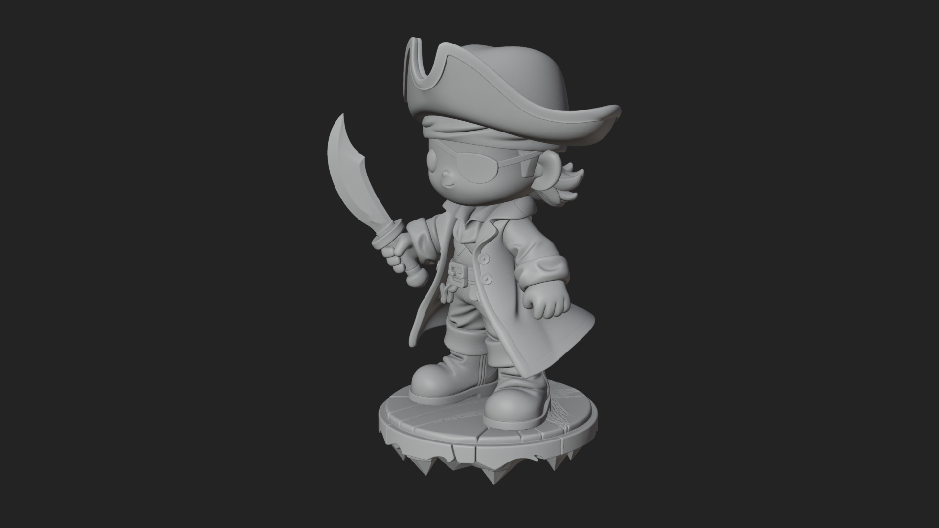 Chibi Pirate Captain Statue Design 1 3D Print Model 3D Model