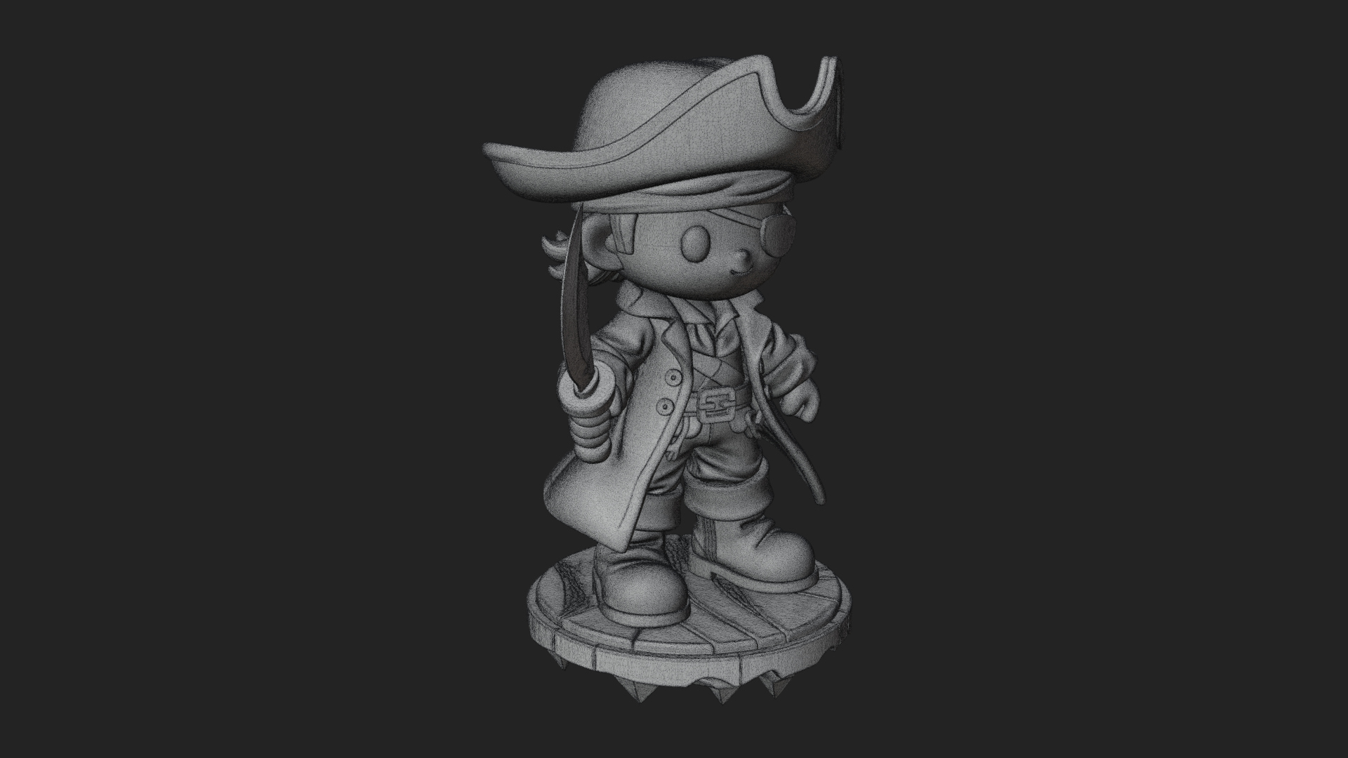 Chibi Pirate Captain Statue Design 1 3D Print Model 3D Model