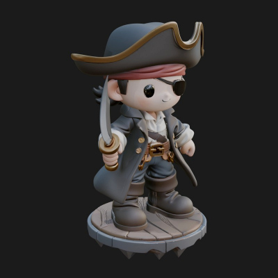 Chibi Pirate Captain Statue Design 1 3D Print Model