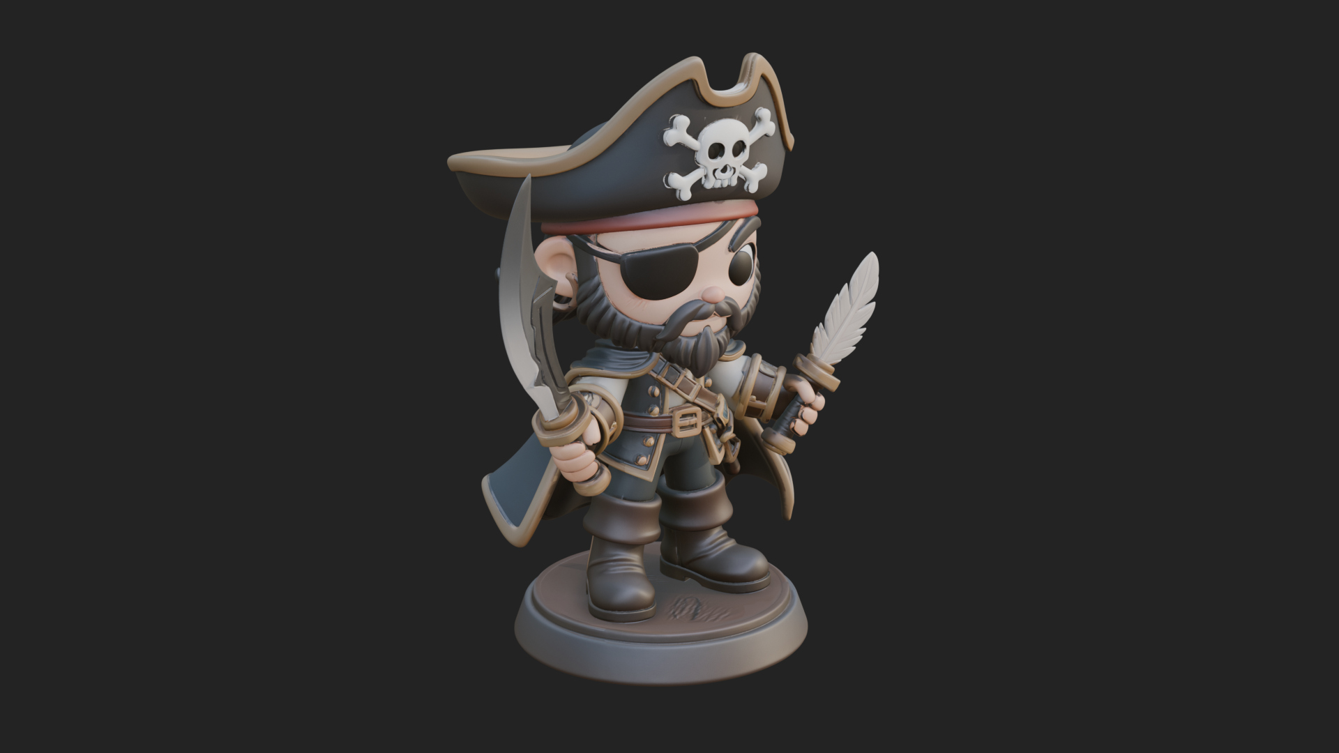 Chibi Pirate Captain Statue Design 10 3D Print Model 3D Model