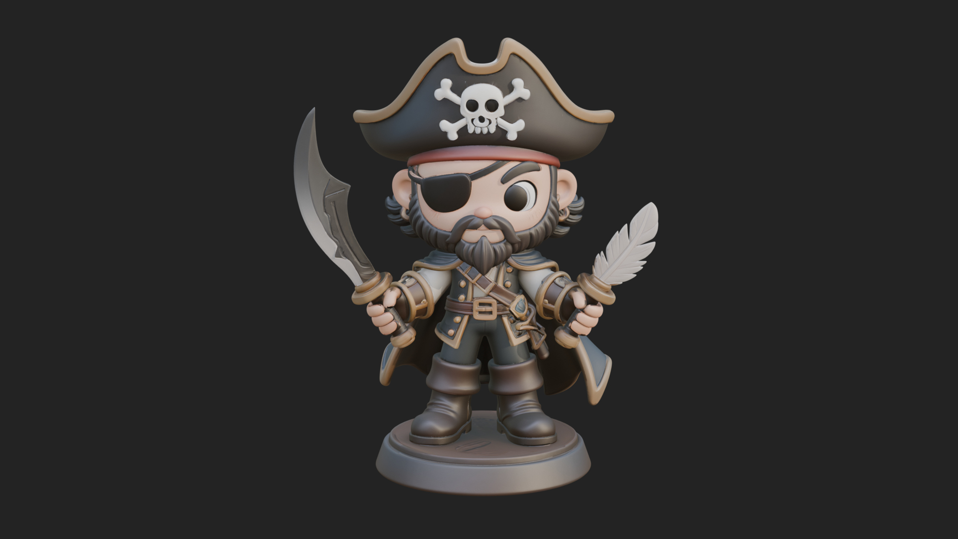 Chibi Pirate Captain Statue Design 10 3D Print Model 3D Model