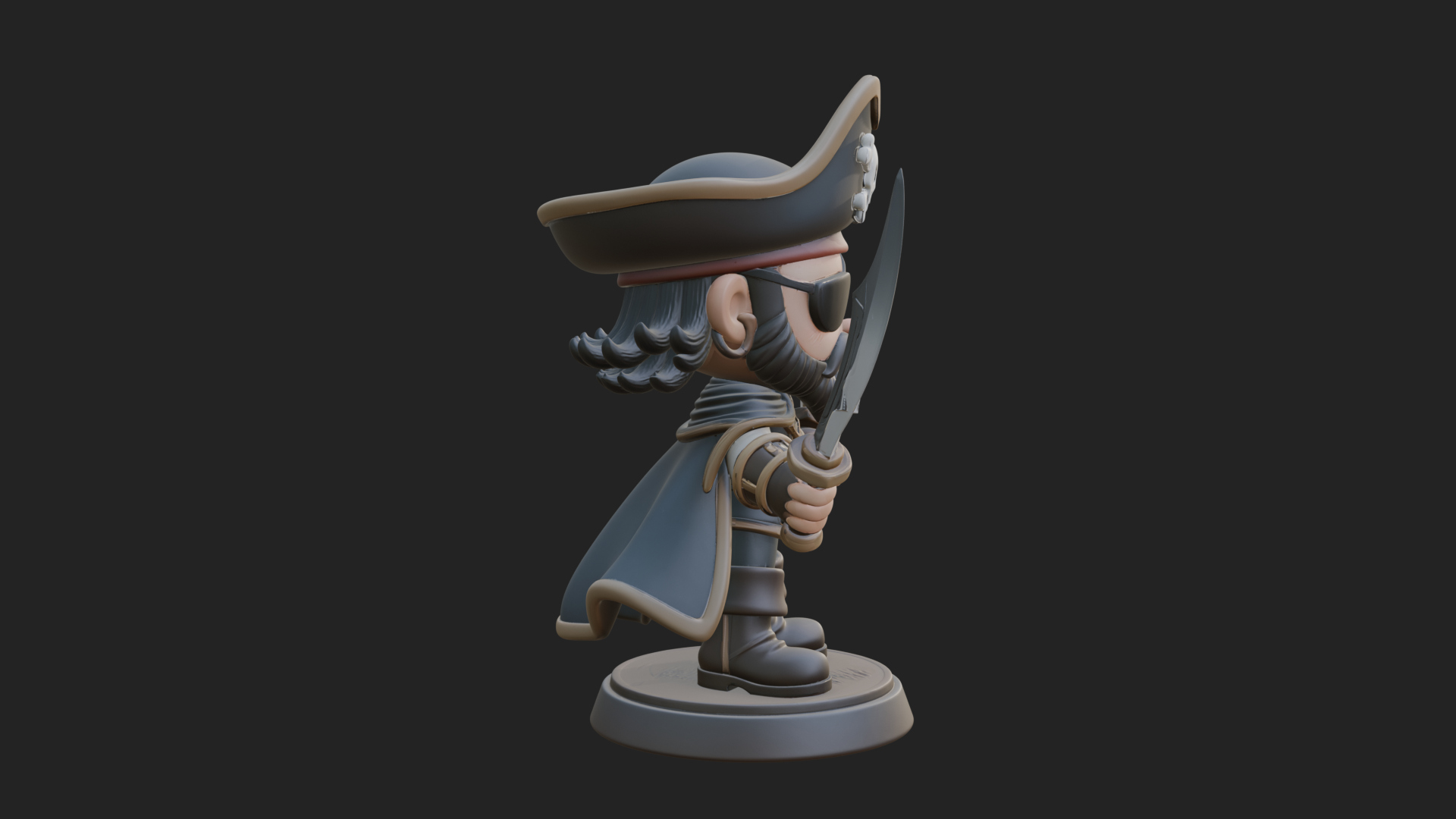 Chibi Pirate Captain Statue Design 10 3D Print Model 3D Model