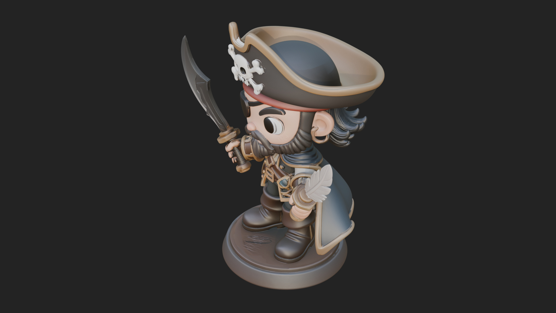 Chibi Pirate Captain Statue Design 10 3D Print Model 3D Model