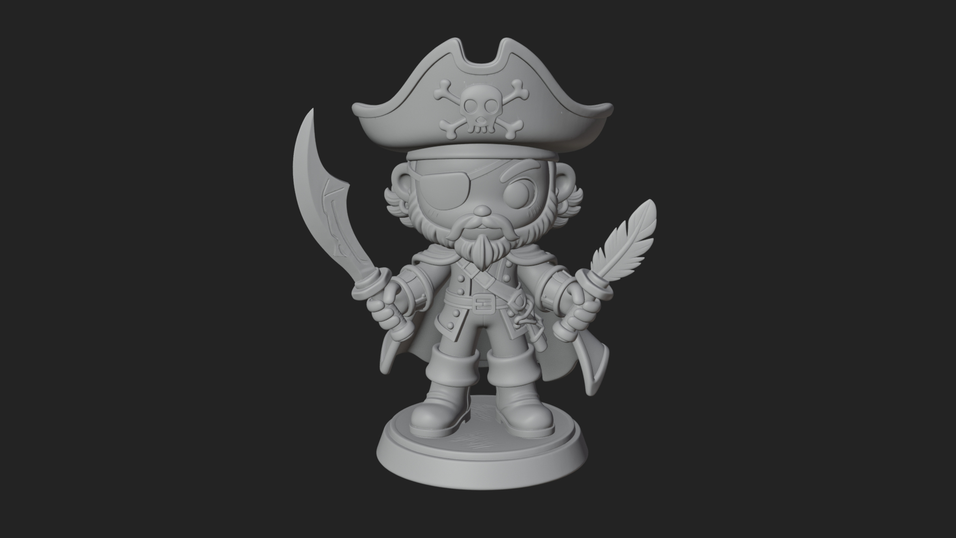 Chibi Pirate Captain Statue Design 10 3D Print Model 3D Model