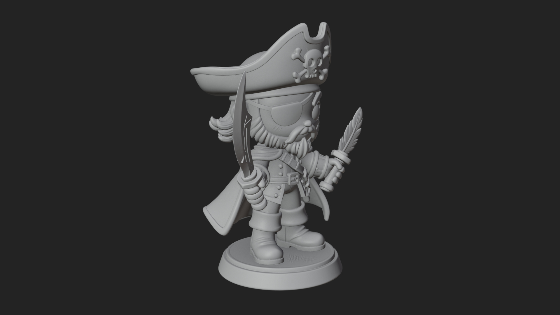 Chibi Pirate Captain Statue Design 10 3D Print Model 3D Model