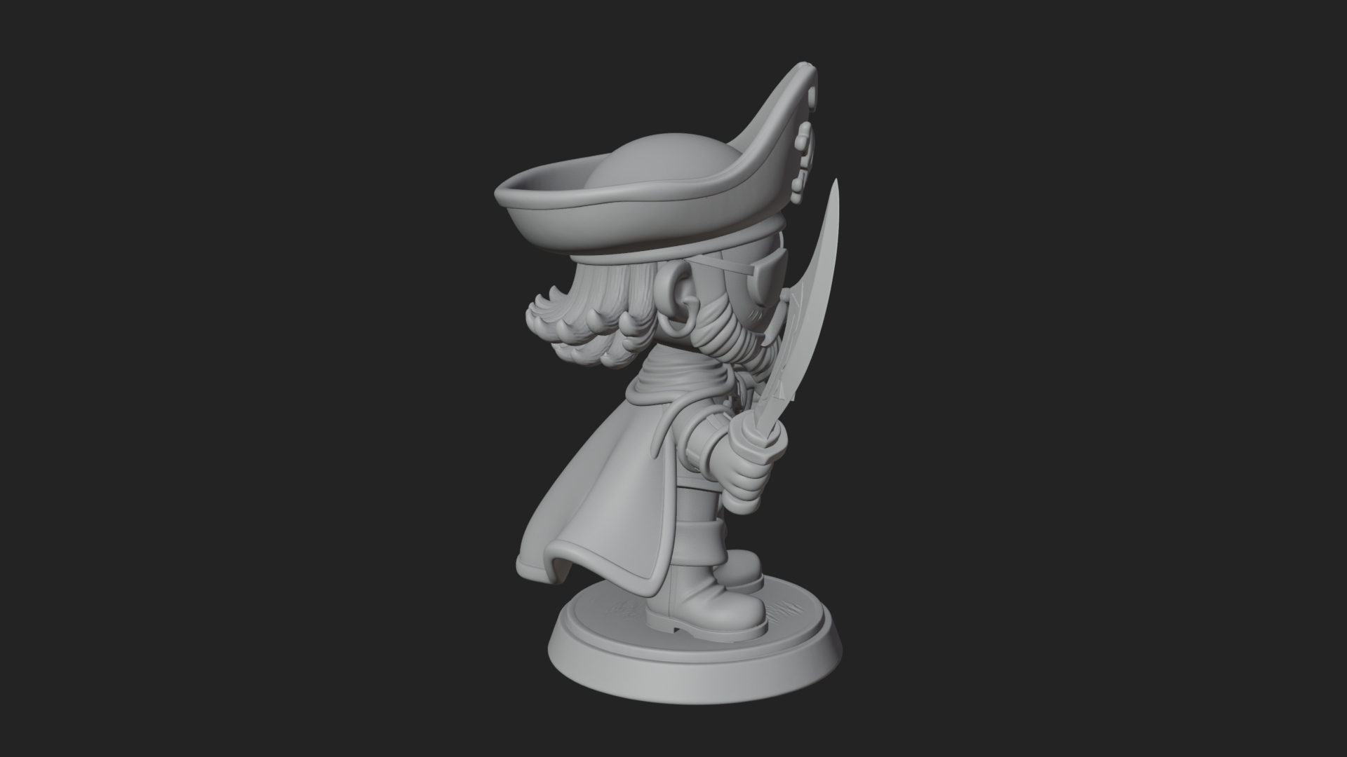 Chibi Pirate Captain Statue Design 10 3D Print Model 3D Model