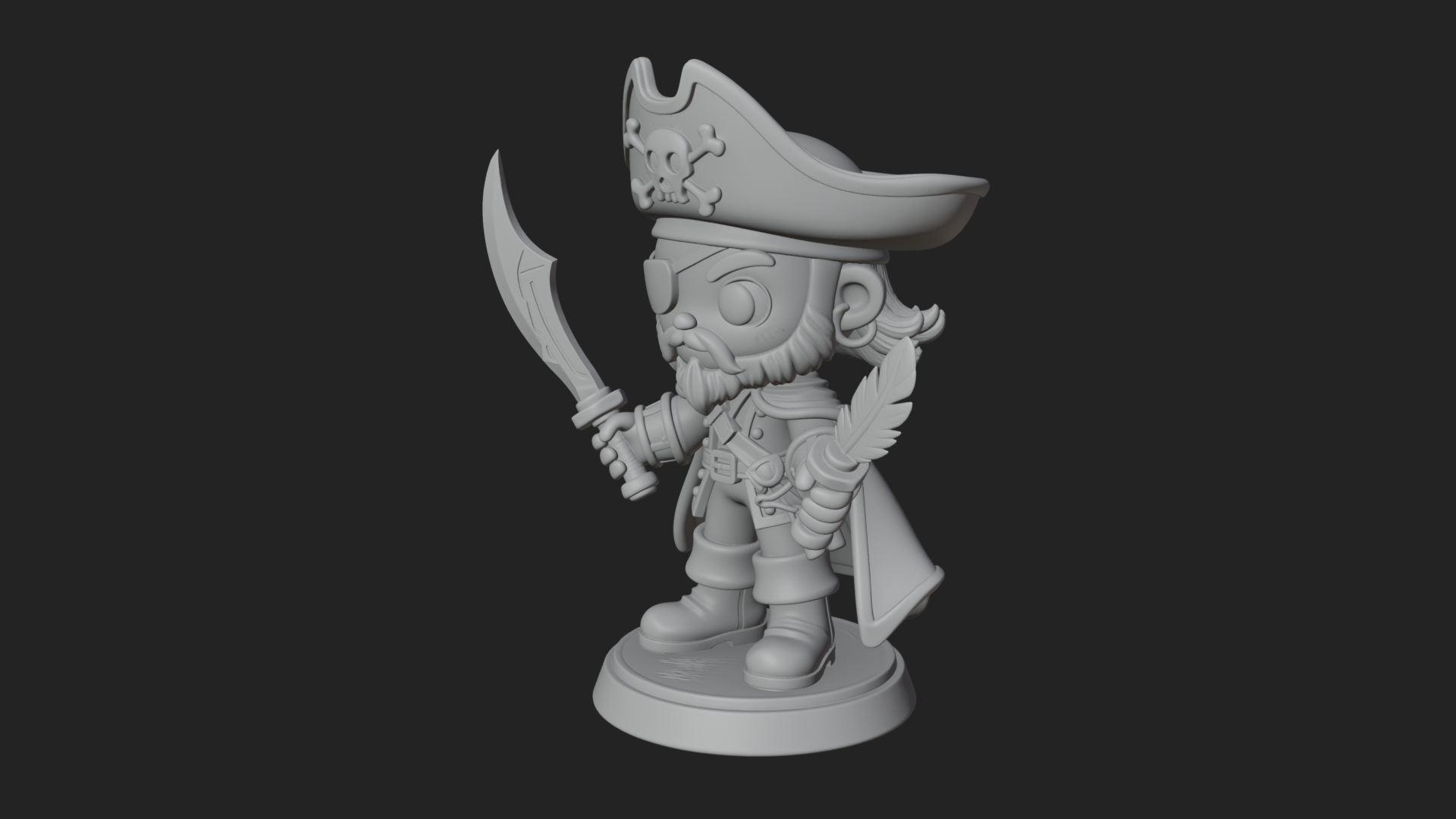 Chibi Pirate Captain Statue Design 10 3D Print Model 3D Model