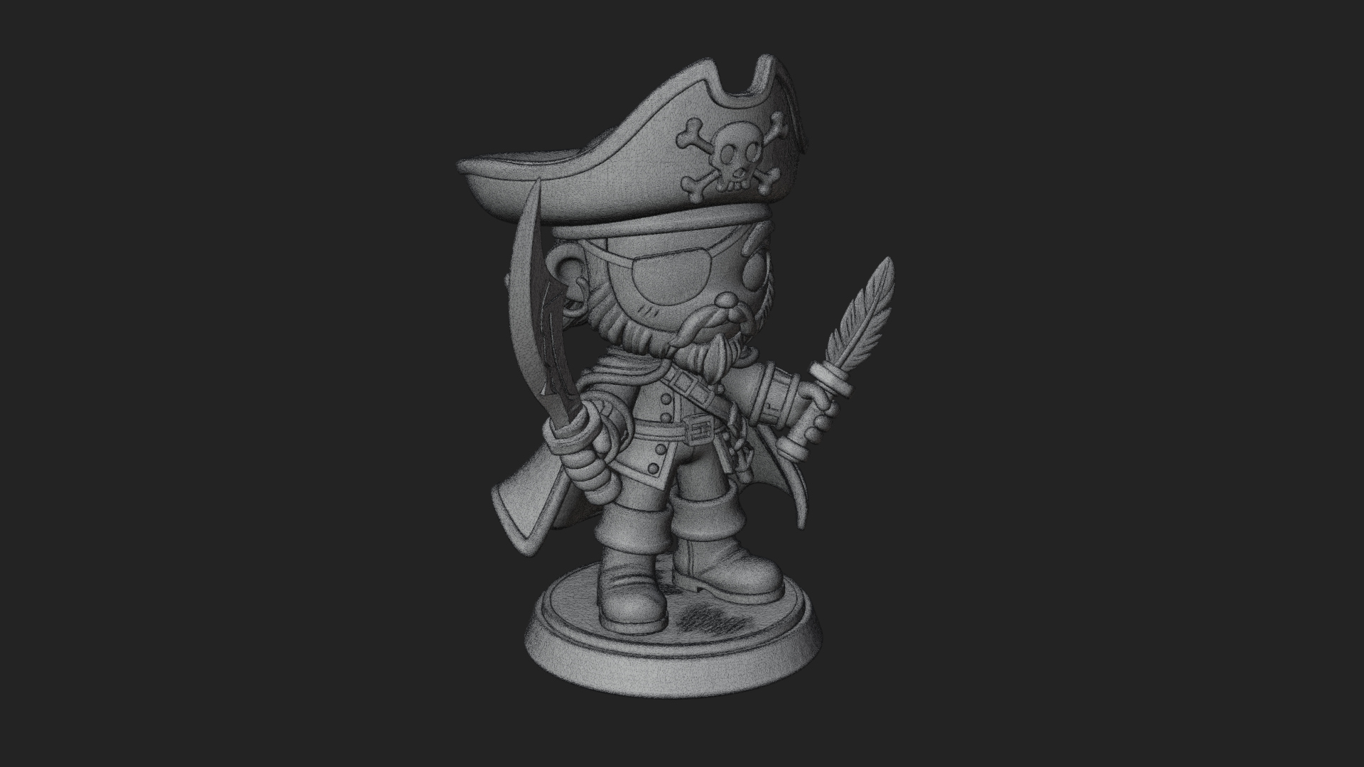 Chibi Pirate Captain Statue Design 10 3D Print Model 3D Model