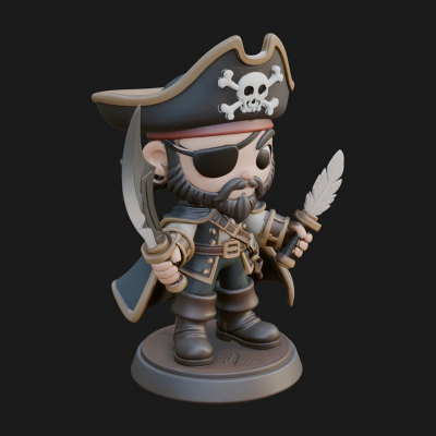Chibi Pirate Captain Statue Design 10 3D Print Model