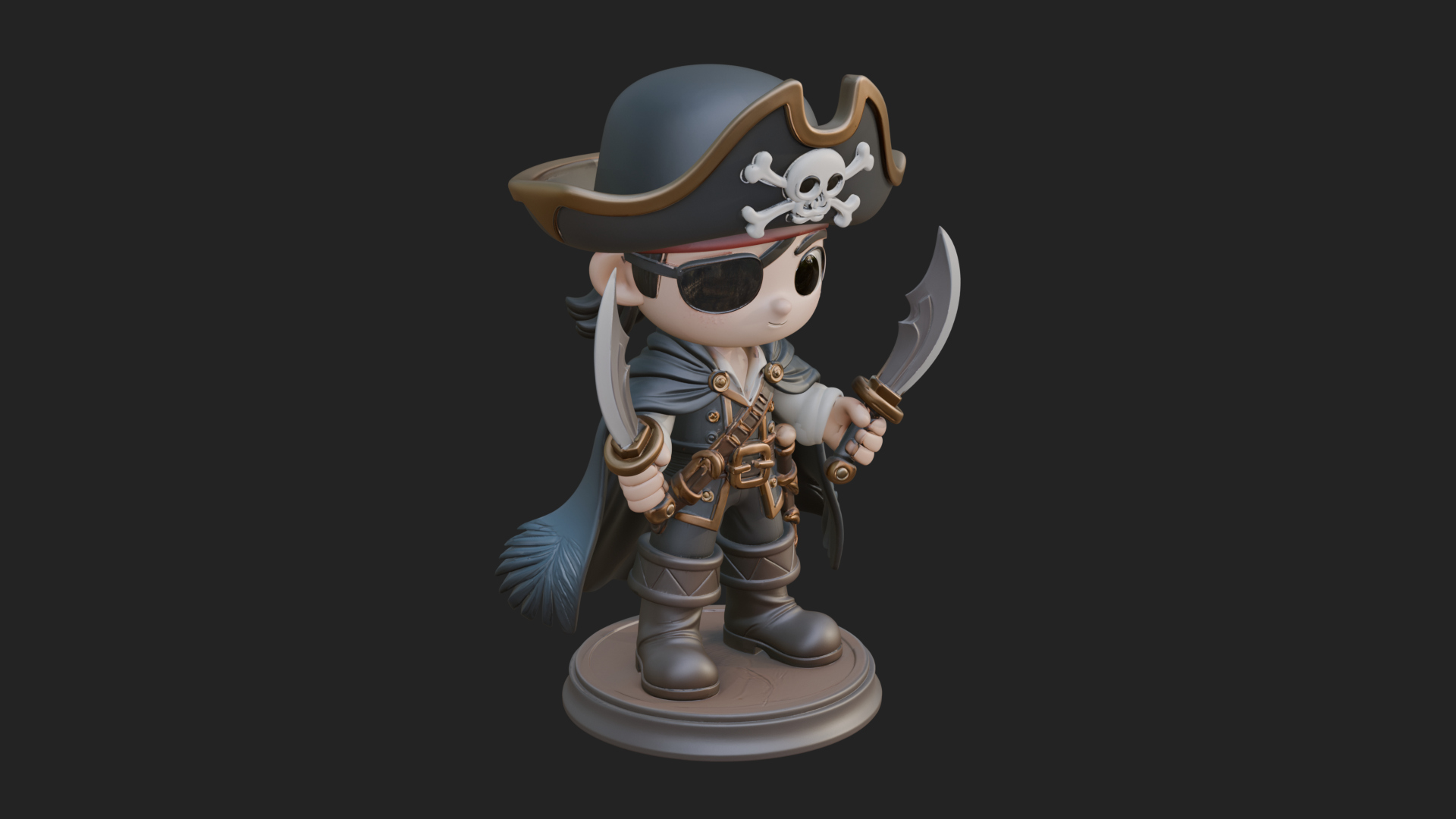 Chibi Pirate Captain Statue Design 11 3D Print Model 3D Model