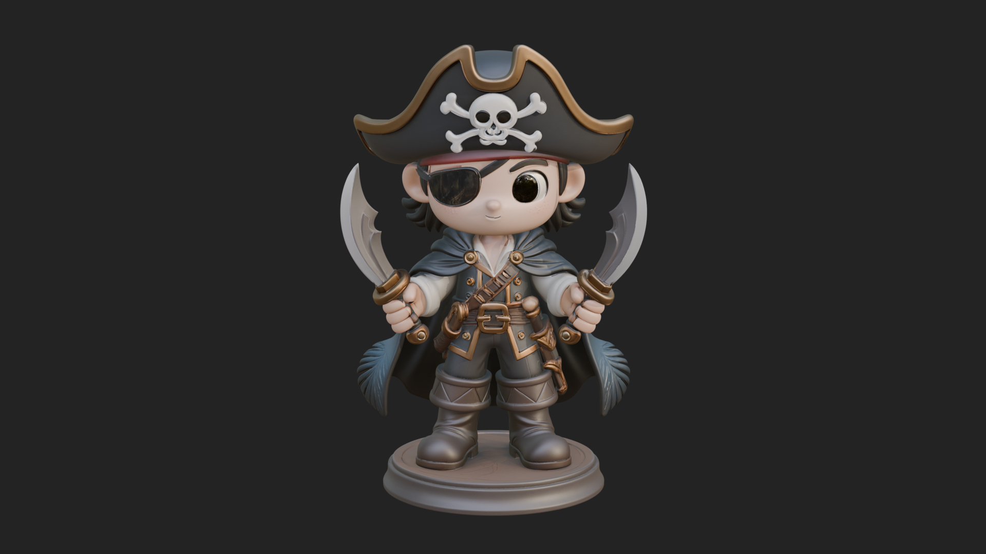 Chibi Pirate Captain Statue Design 11 3D Print Model 3D Model