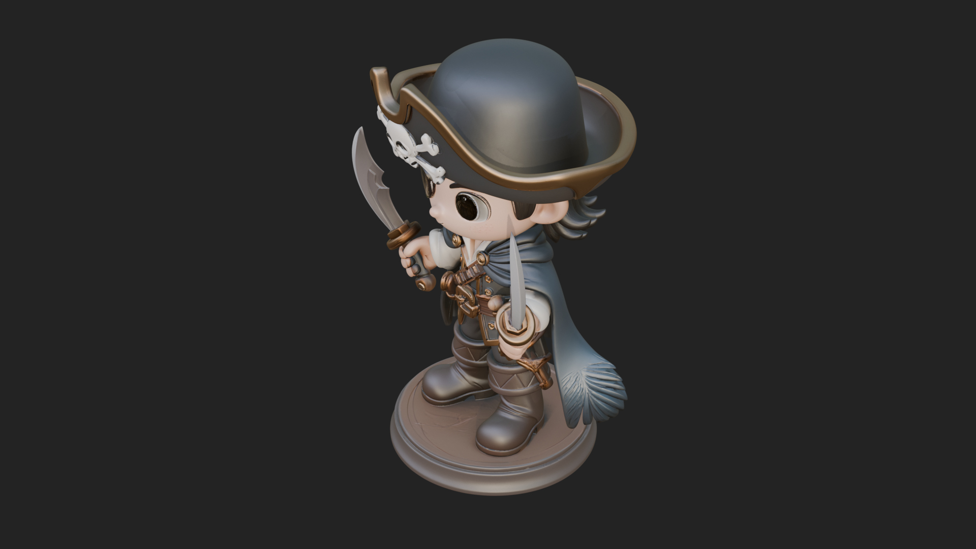 Chibi Pirate Captain Statue Design 11 3D Print Model 3D Model