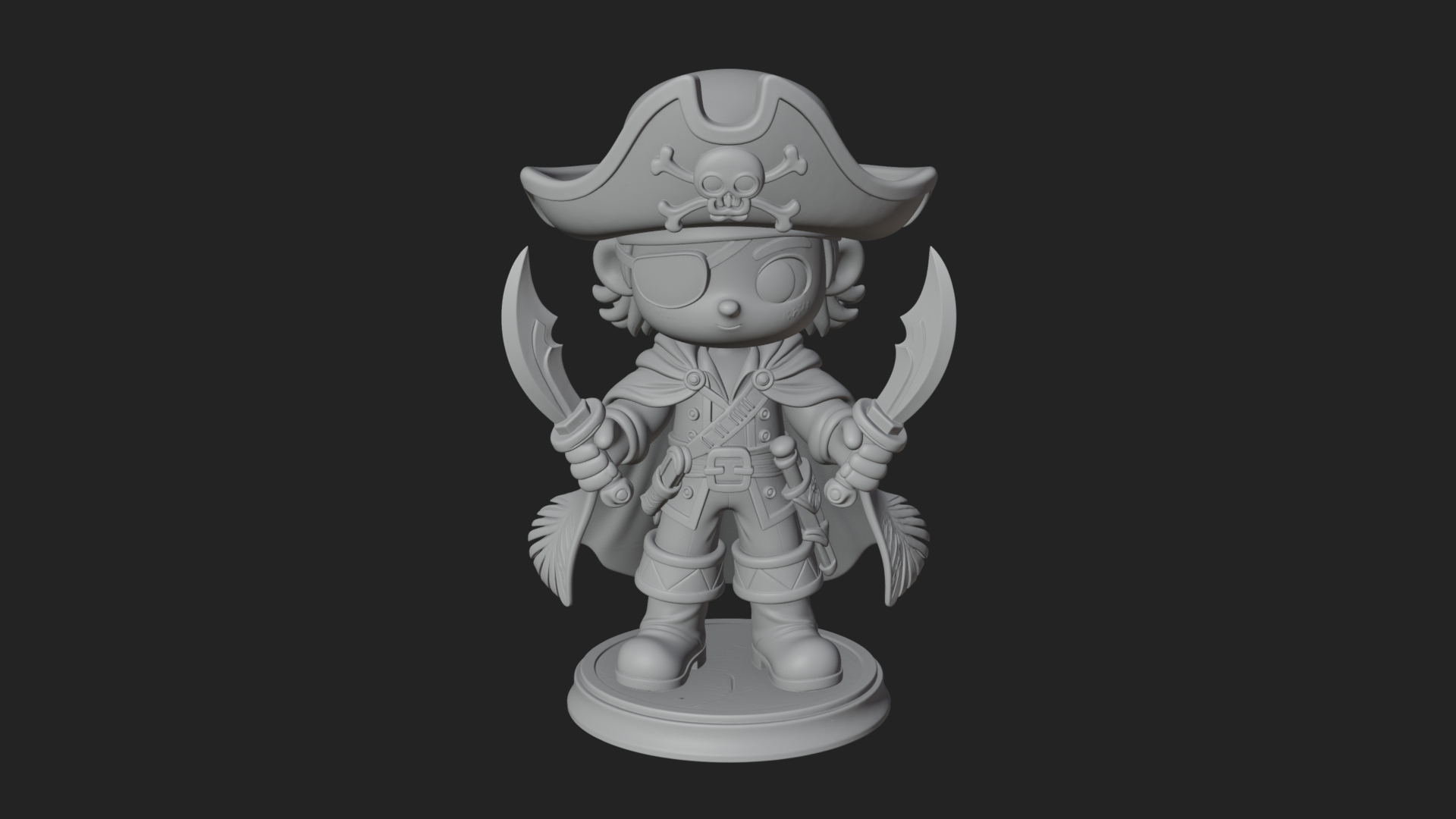 Chibi Pirate Captain Statue Design 11 3D Print Model 3D Model