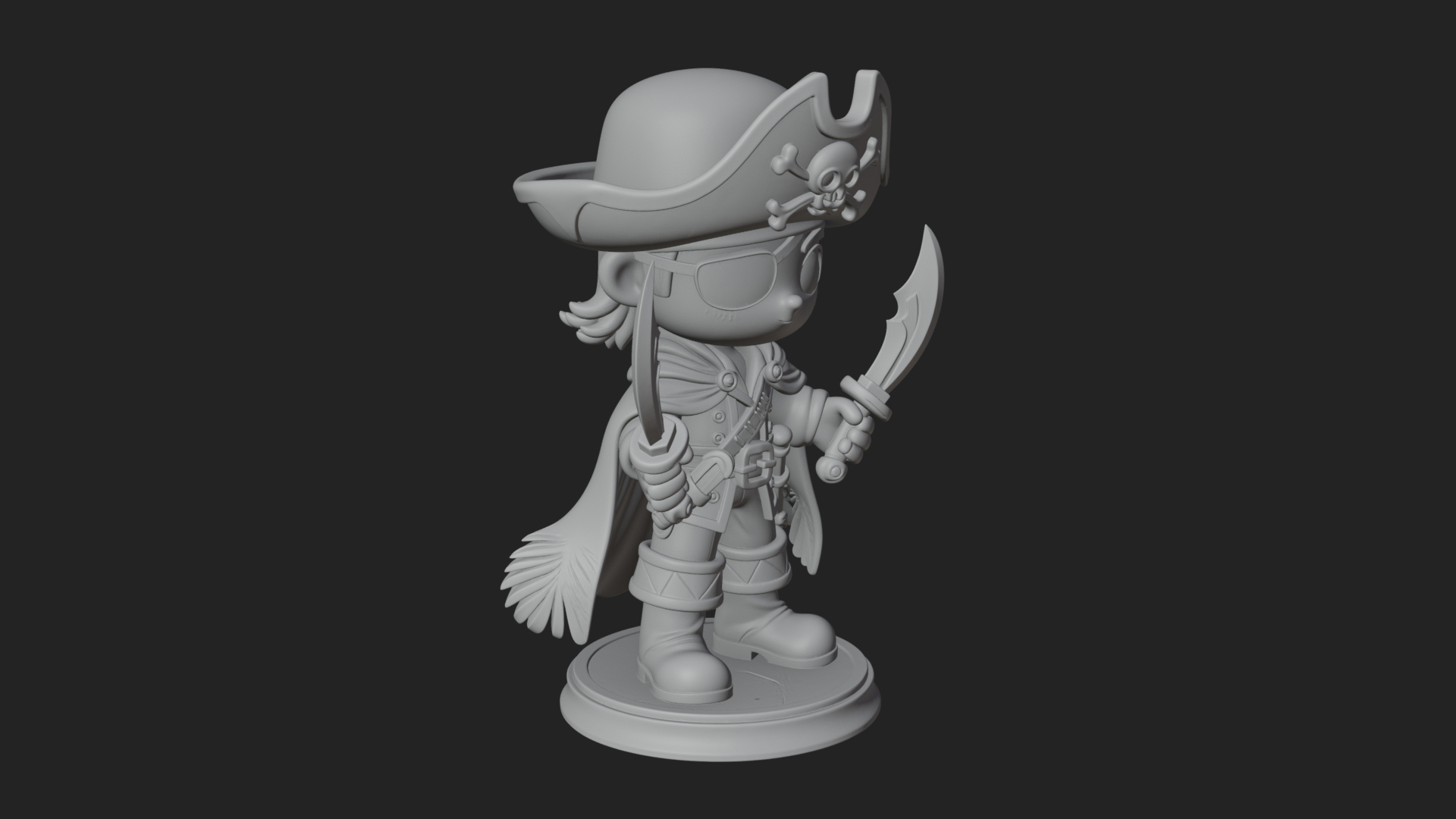 Chibi Pirate Captain Statue Design 11 3D Print Model 3D Model