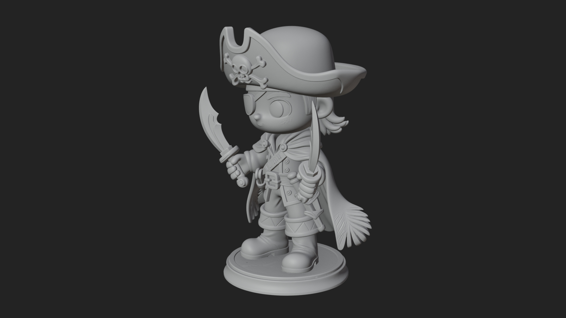 Chibi Pirate Captain Statue Design 11 3D Print Model 3D Model