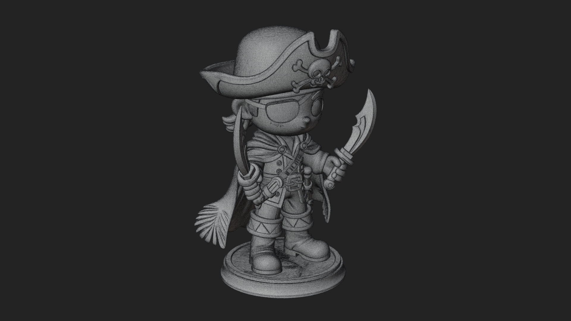 Chibi Pirate Captain Statue Design 11 3D Print Model 3D Model