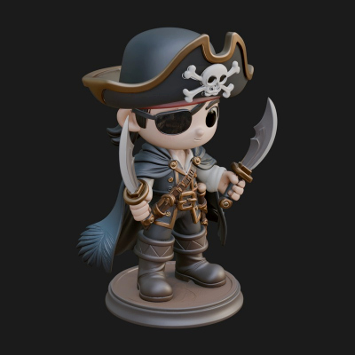Chibi Pirate Captain Statue Design 11 3D Print Model