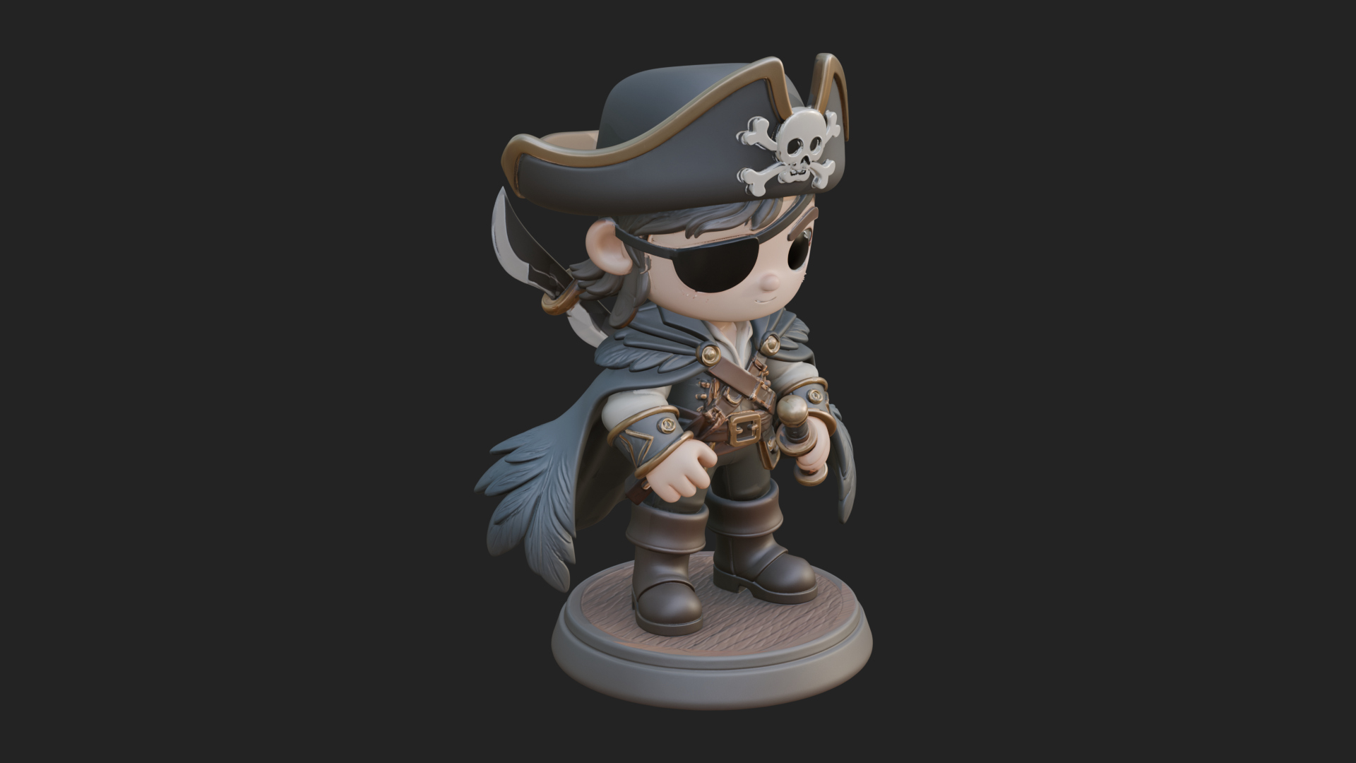 Chibi Pirate Captain Statue Design 12 3D Print Model 3D Model