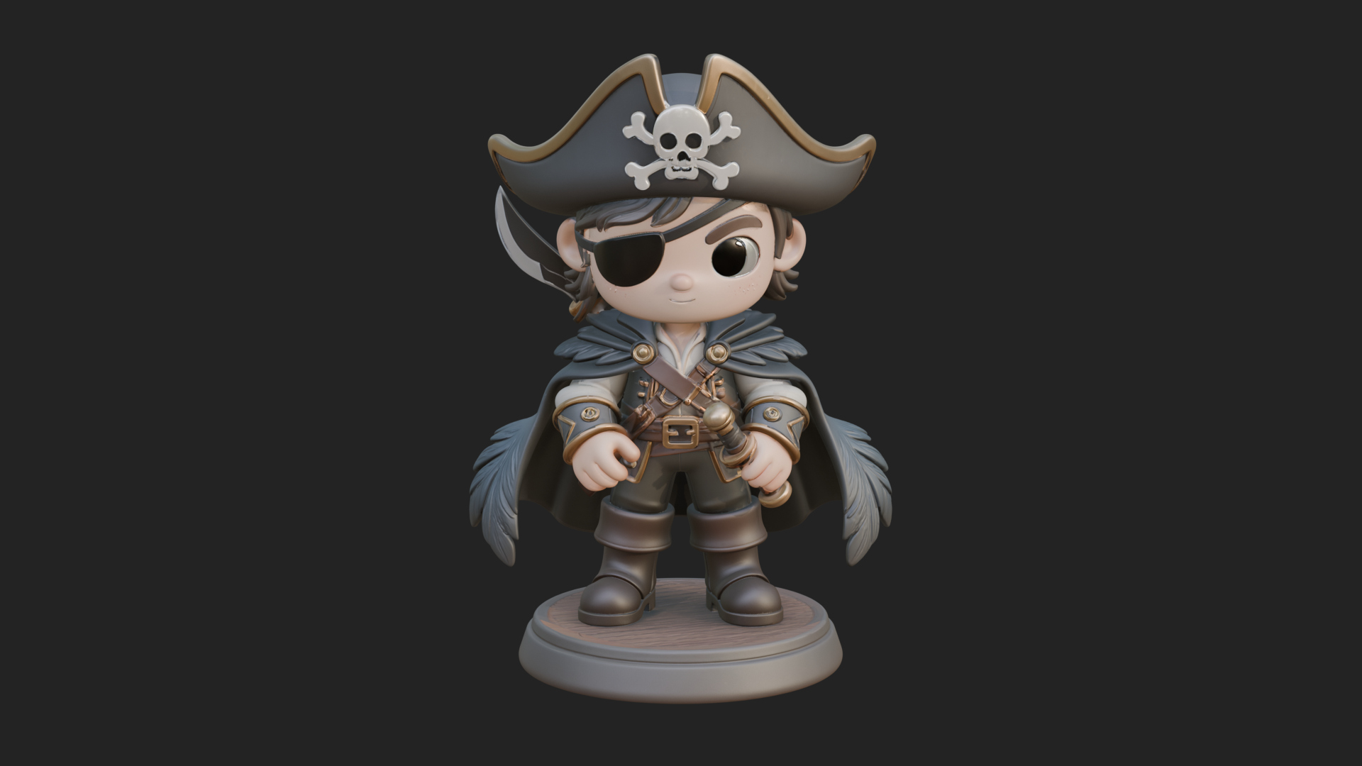 Chibi Pirate Captain Statue Design 12 3D Print Model 3D Model