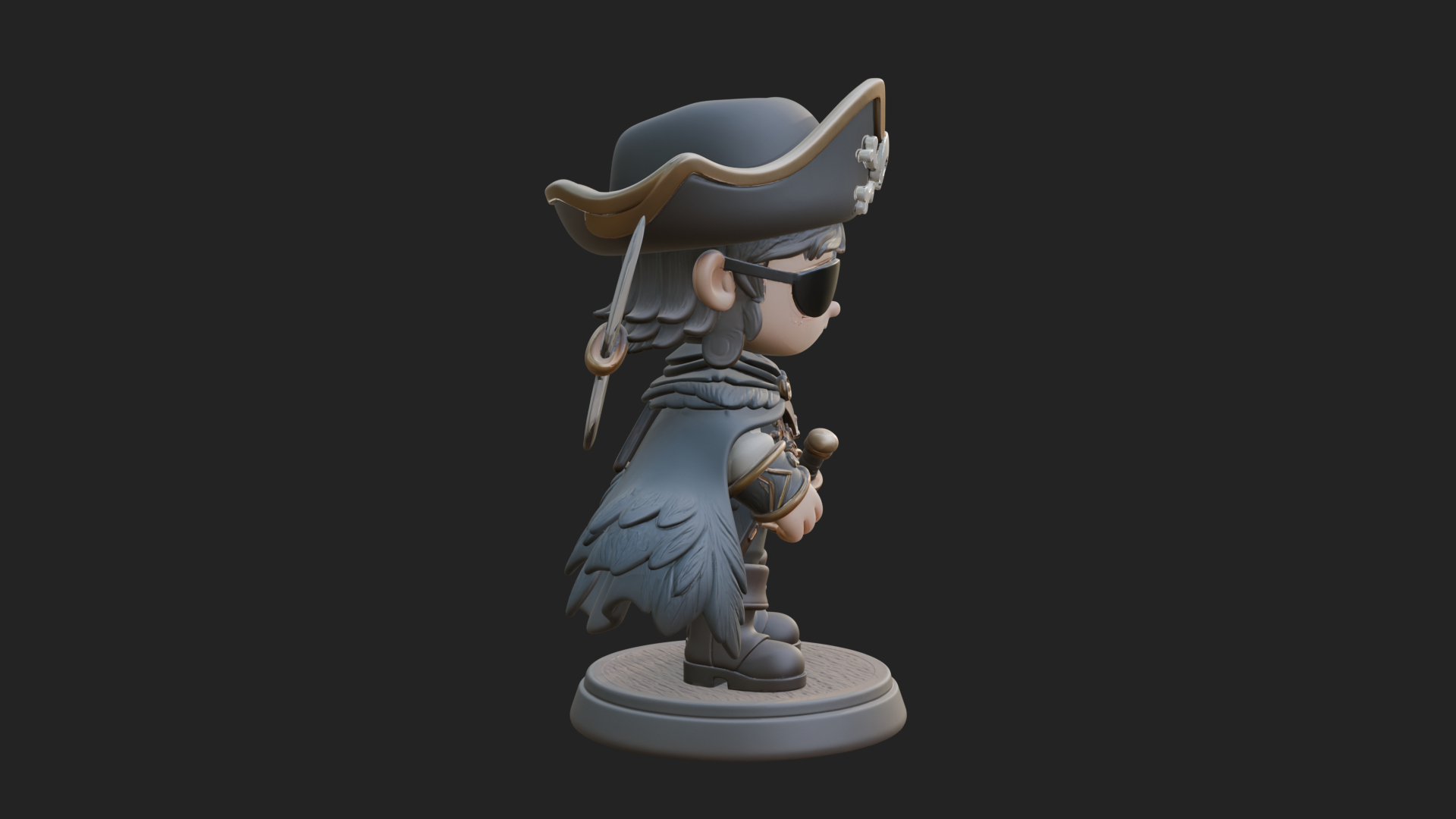Chibi Pirate Captain Statue Design 12 3D Print Model 3D Model