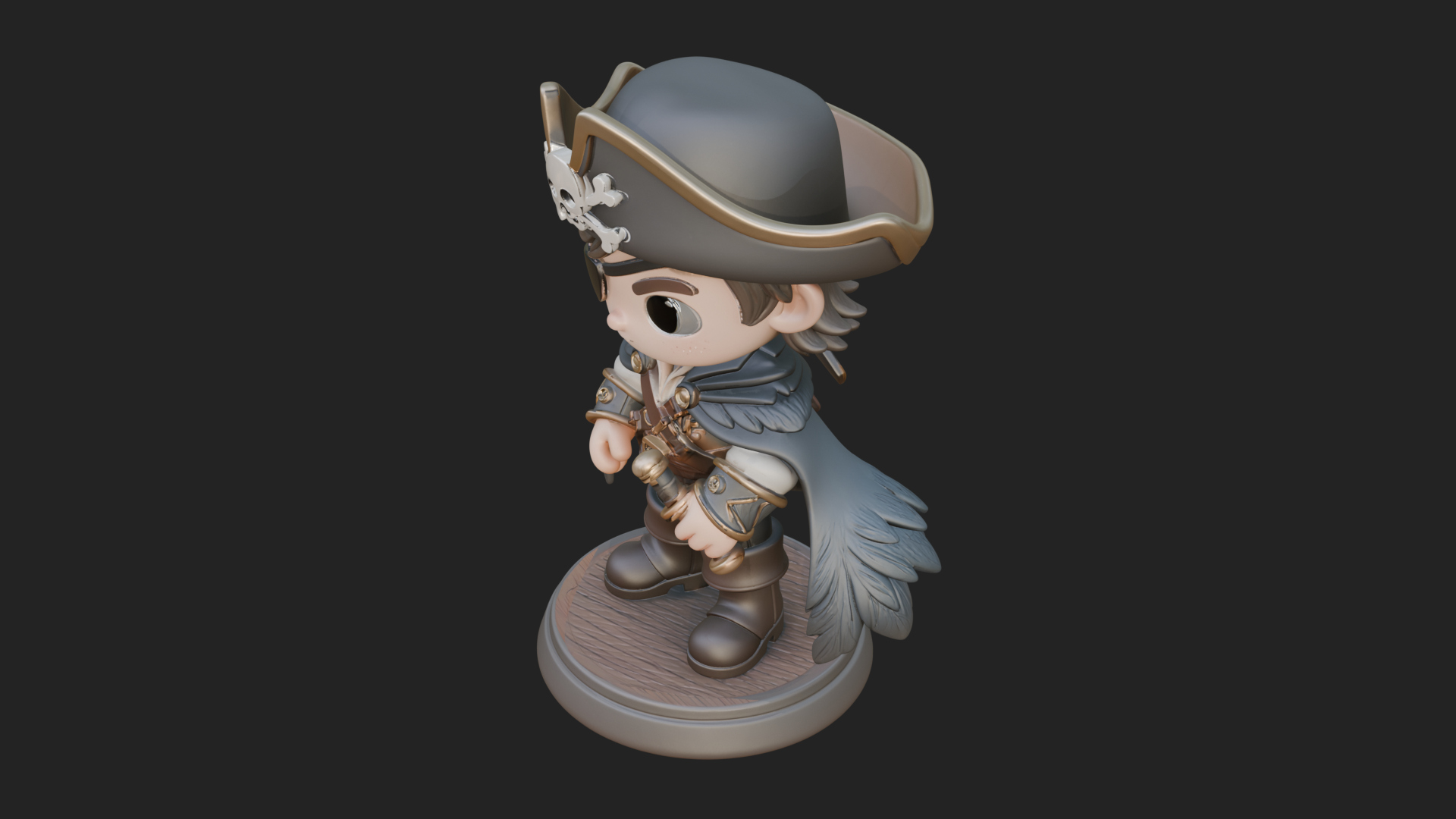 Chibi Pirate Captain Statue Design 12 3D Print Model 3D Model