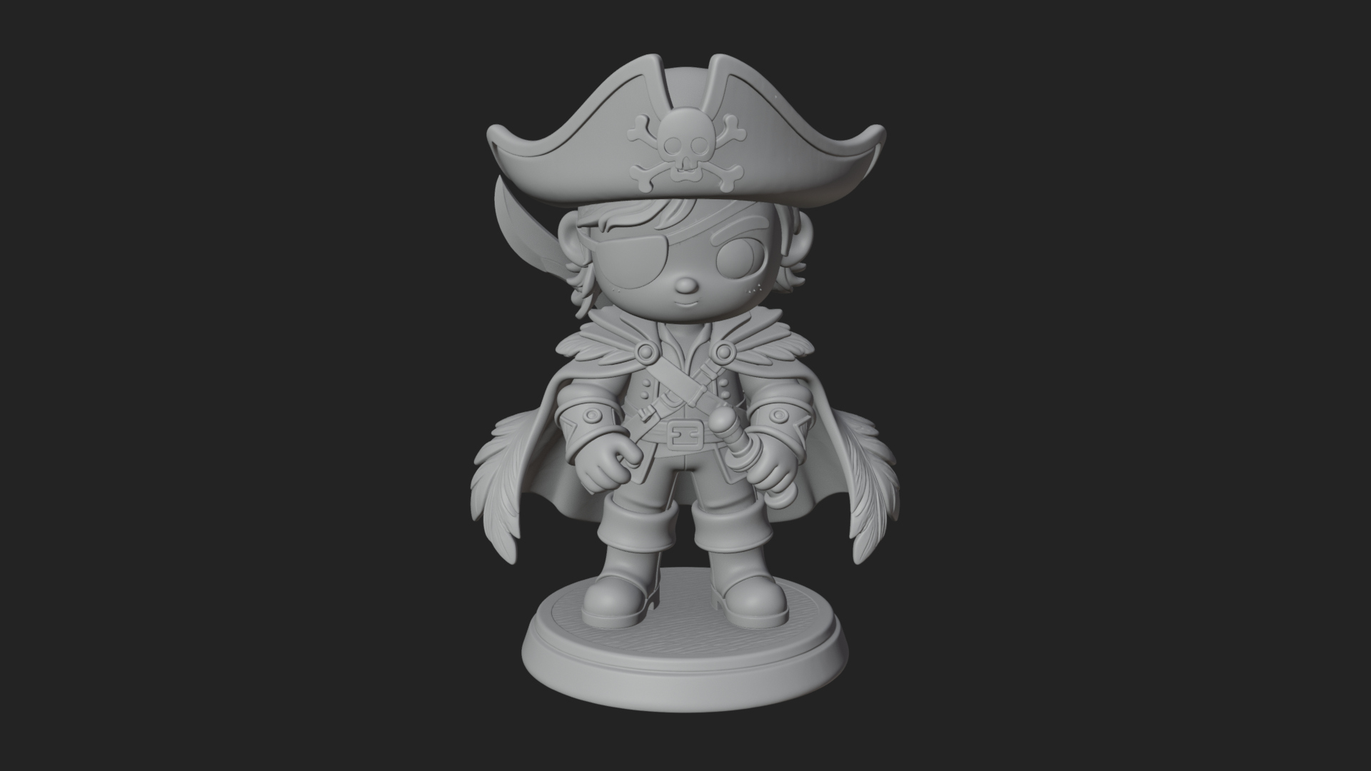 Chibi Pirate Captain Statue Design 12 3D Print Model 3D Model