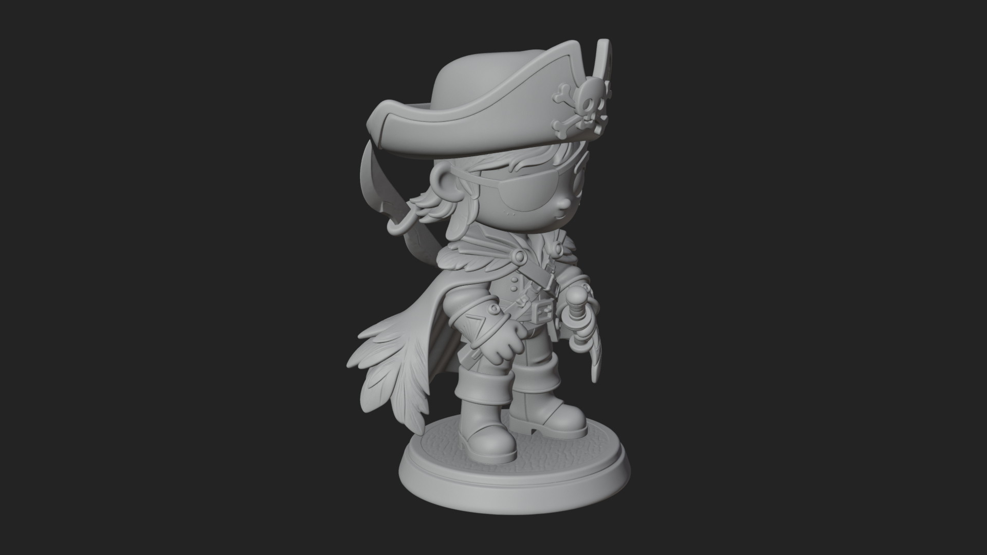 Chibi Pirate Captain Statue Design 12 3D Print Model 3D Model