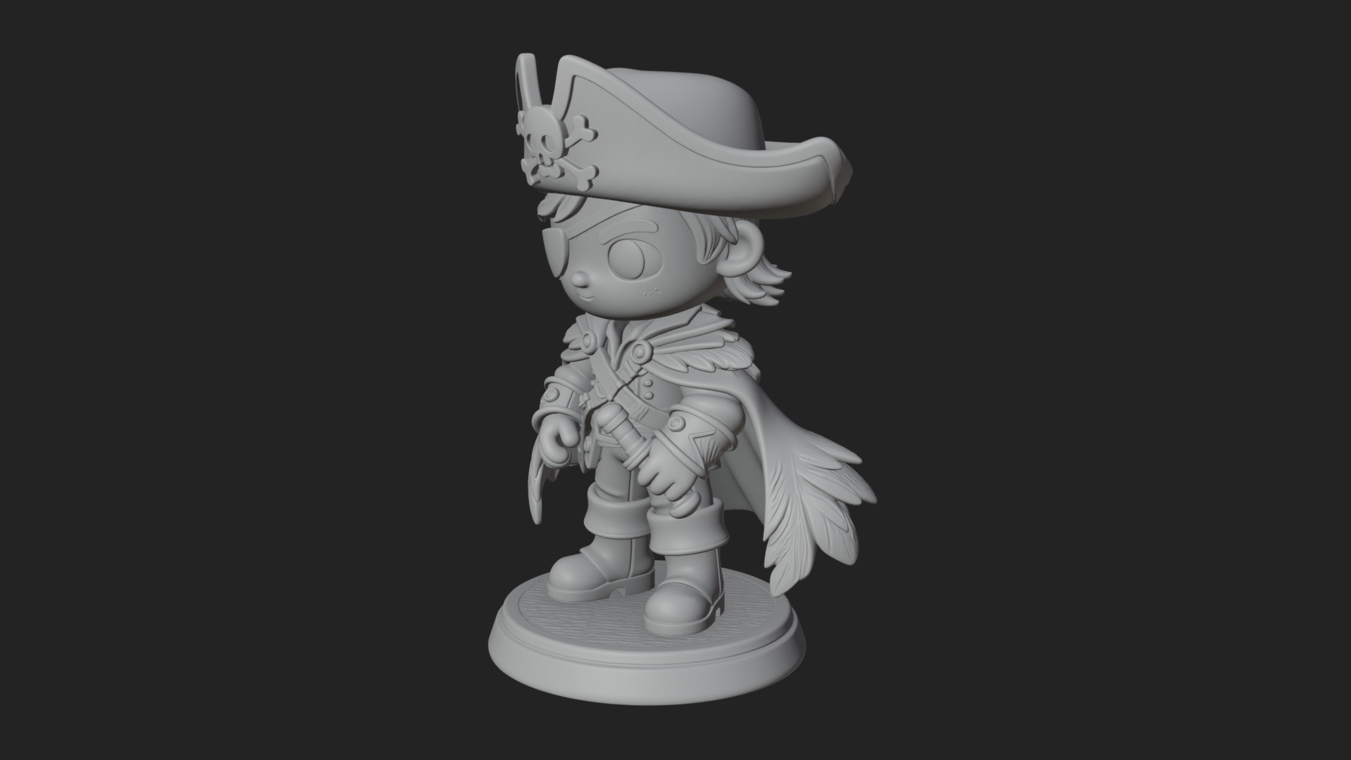 Chibi Pirate Captain Statue Design 12 3D Print Model 3D Model