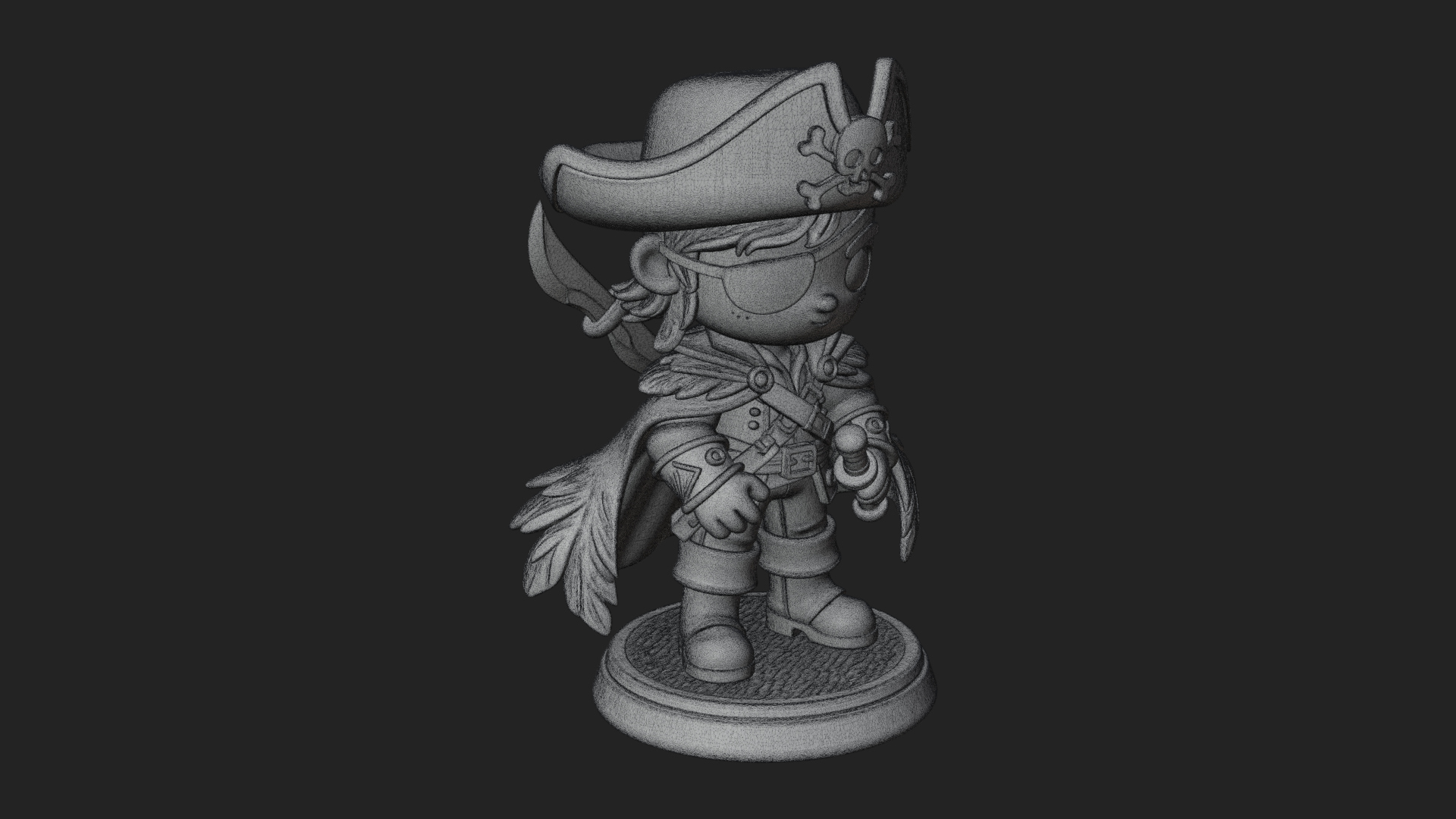 Chibi Pirate Captain Statue Design 12 3D Print Model 3D Model