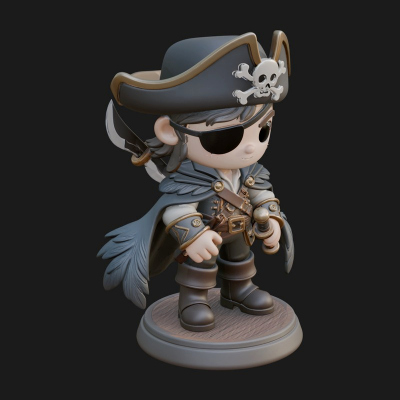 Chibi Pirate Captain Statue Design 12 3D Print Model