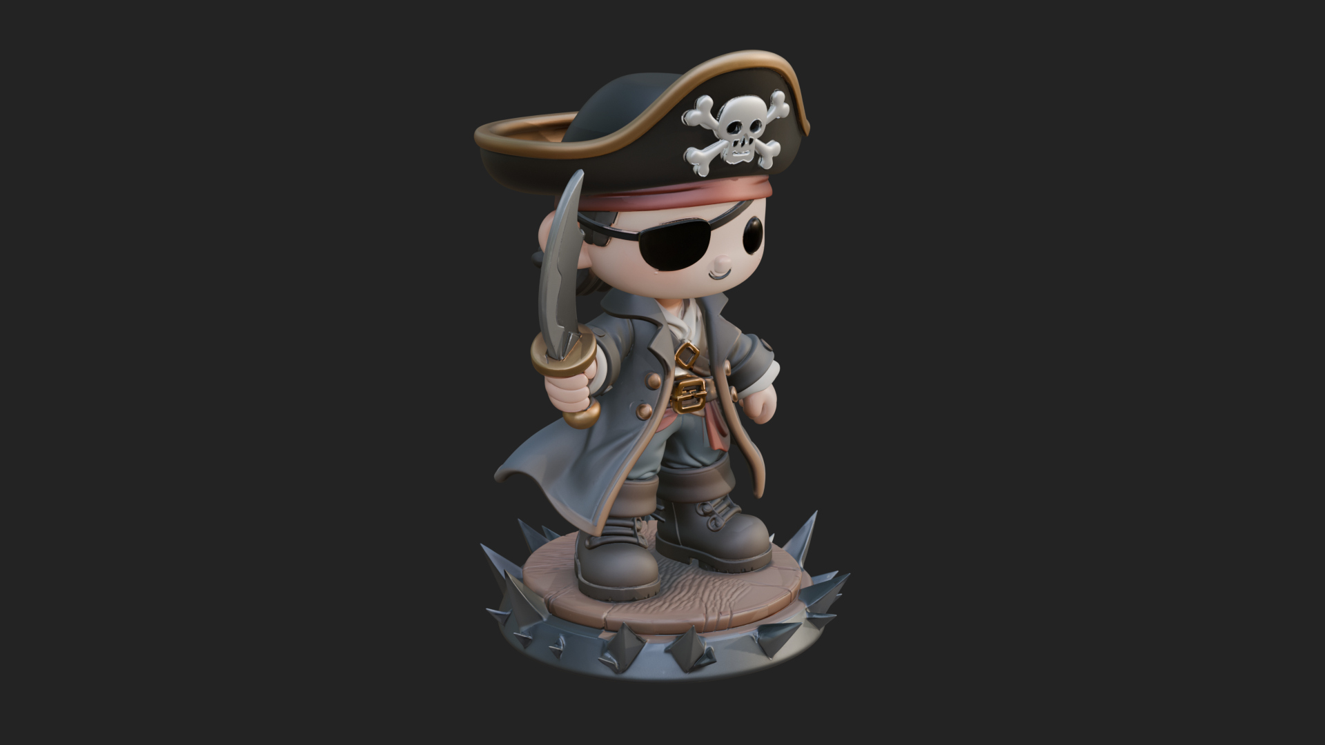 Chibi Pirate Captain Statue Design 2 3D Print Model 3D Model