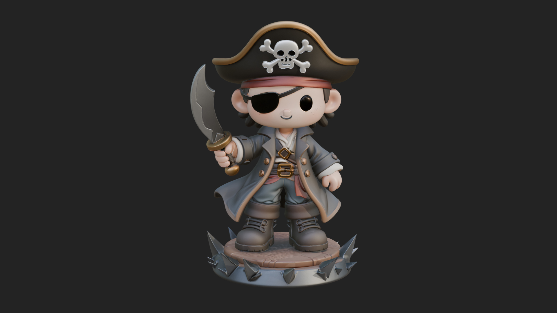 Chibi Pirate Captain Statue Design 2 3D Print Model 3D Model