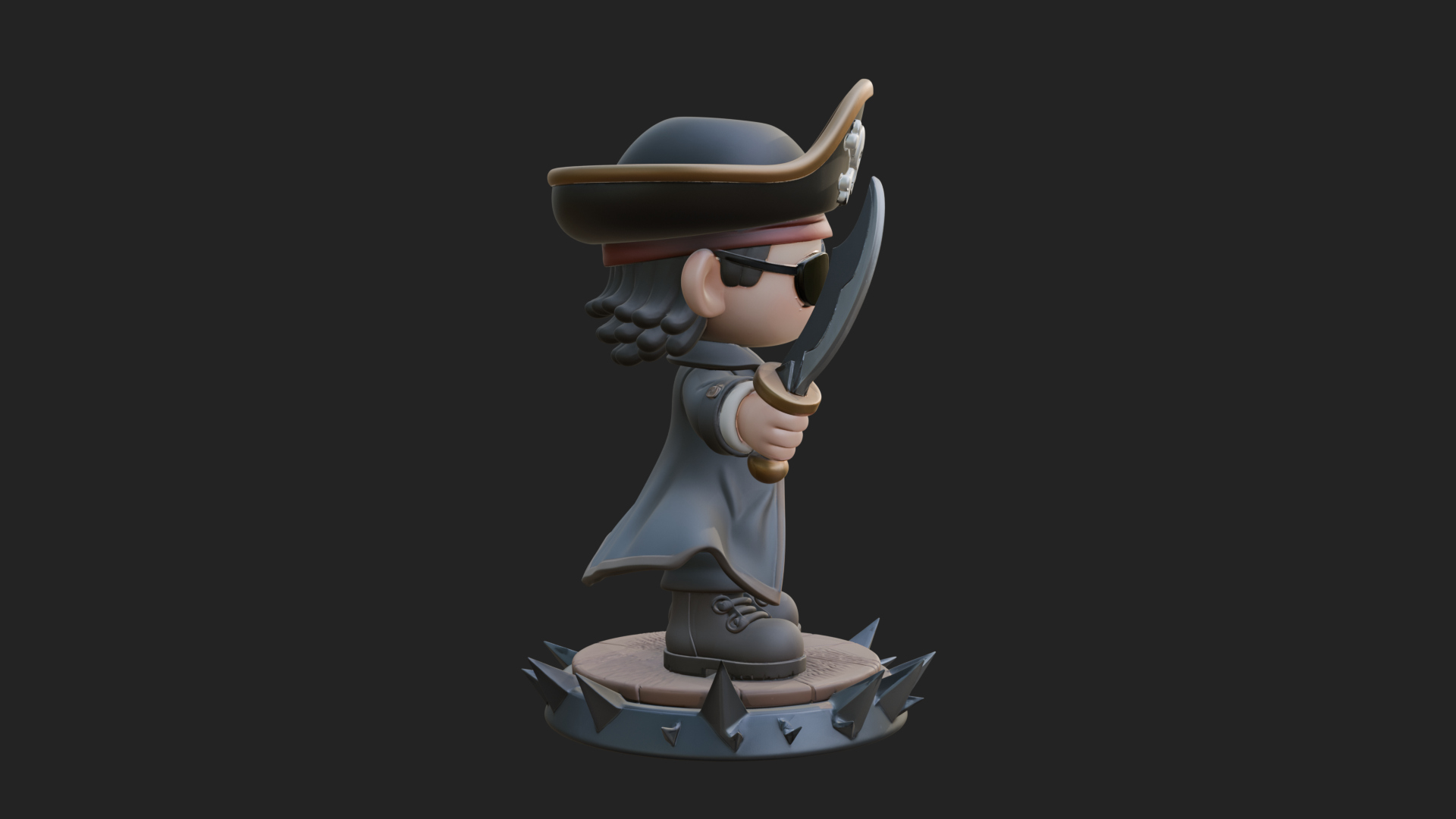 Chibi Pirate Captain Statue Design 2 3D Print Model 3D Model