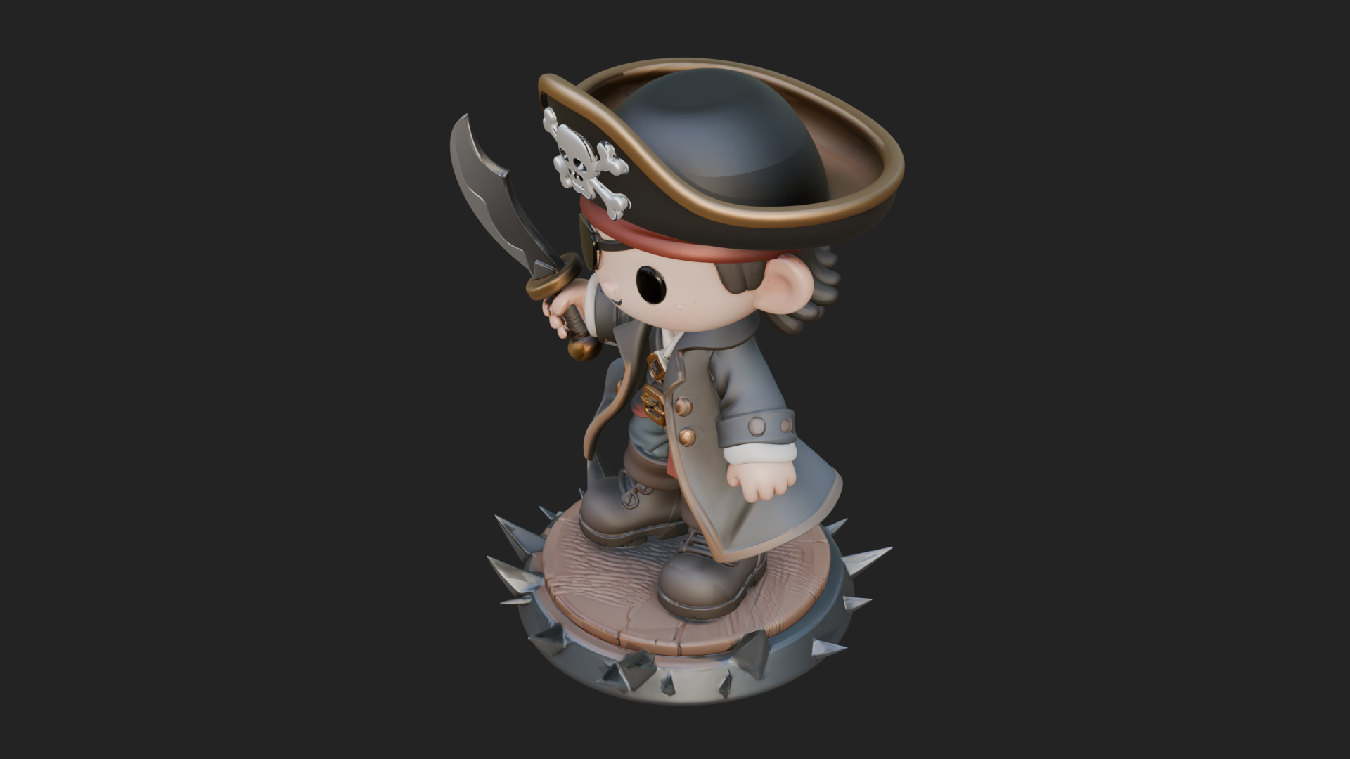 Chibi Pirate Captain Statue Design 2 3D Print Model 3D Model