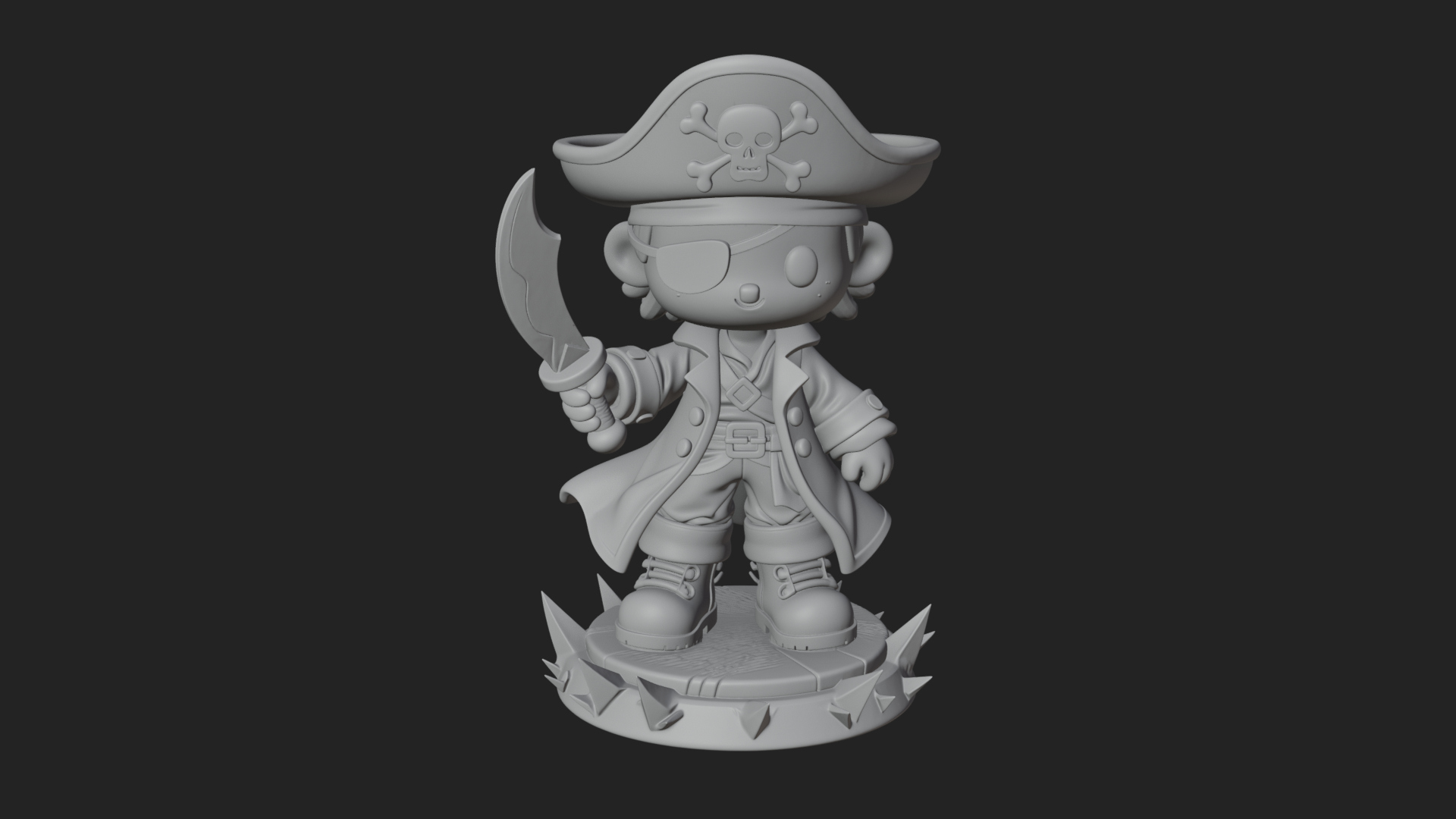Chibi Pirate Captain Statue Design 2 3D Print Model 3D Model
