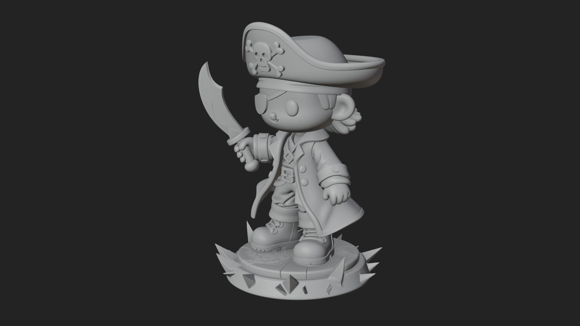 Chibi Pirate Captain Statue Design 2 3D Print Model 3D Model