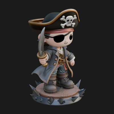Chibi Pirate Captain Statue Design 2 3D Print Model