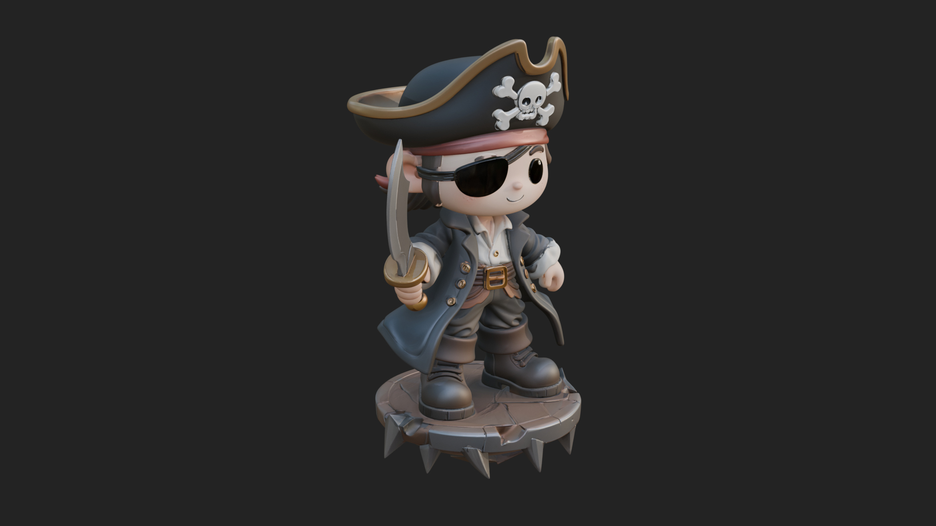 Chibi Pirate Captain Statue Design 3 3D Print Model 3D Model