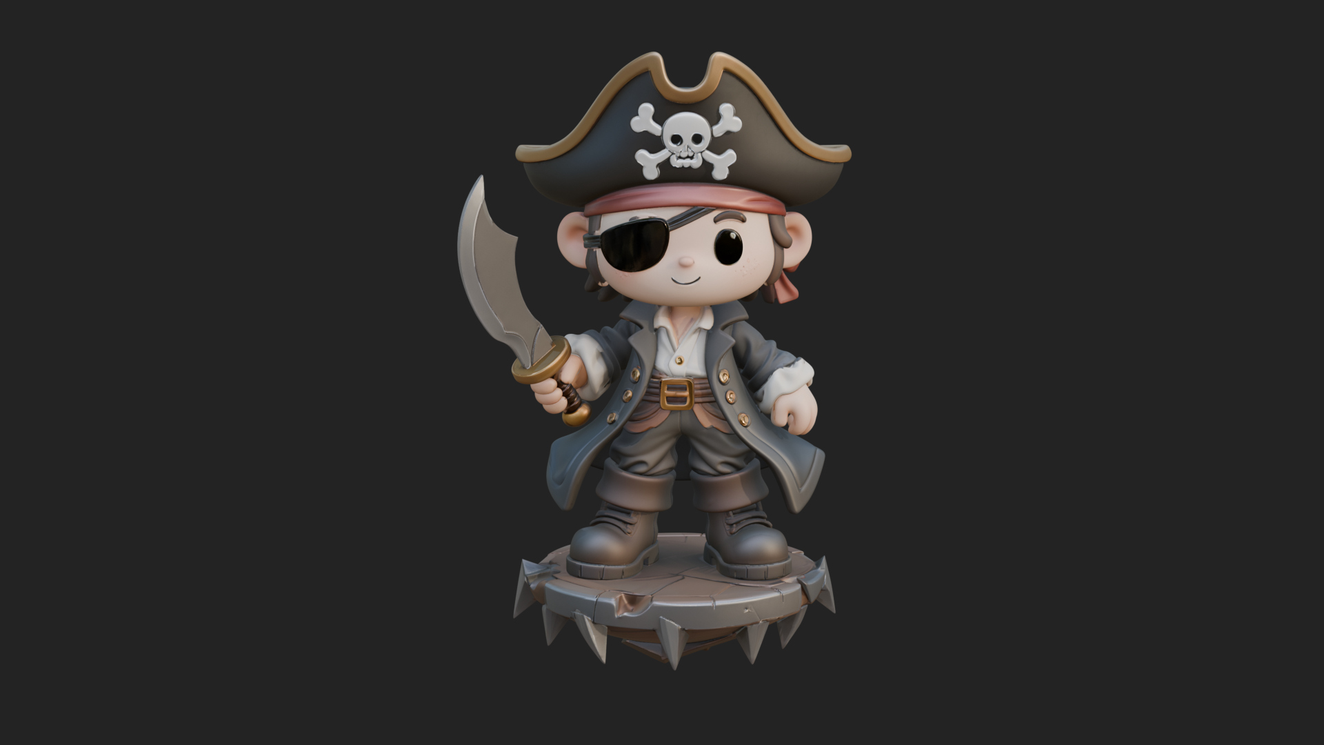 Chibi Pirate Captain Statue Design 3 3D Print Model 3D Model