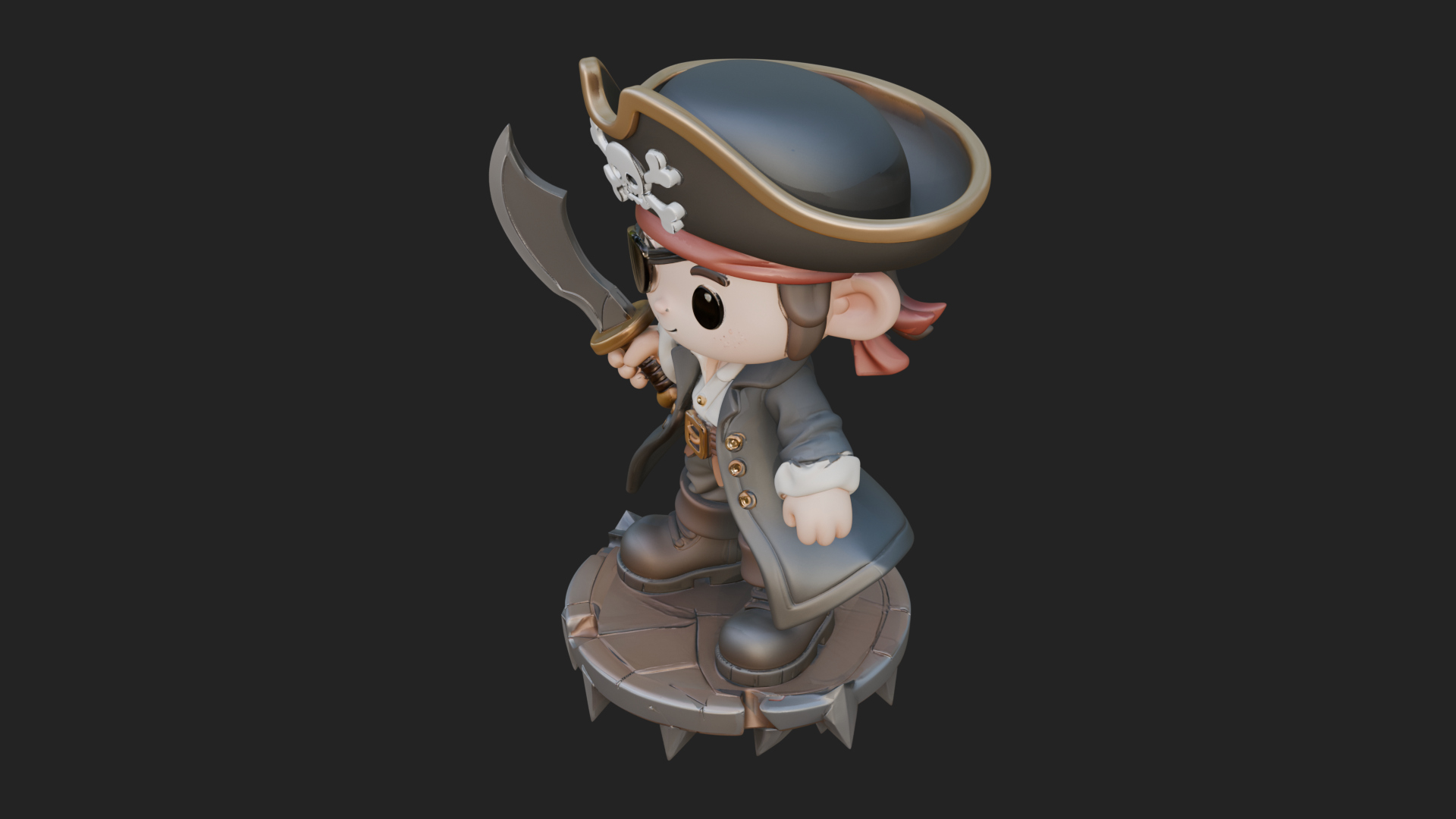 Chibi Pirate Captain Statue Design 3 3D Print Model 3D Model