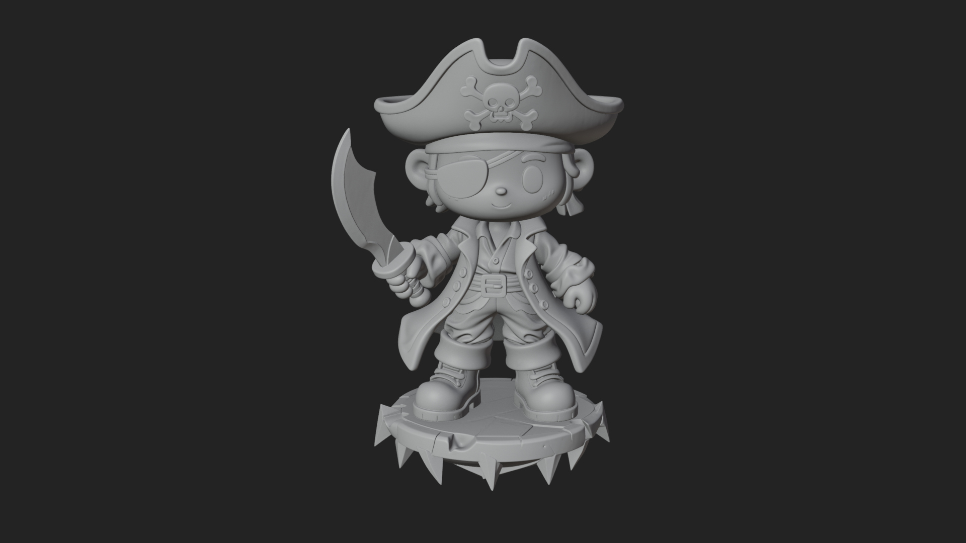 Chibi Pirate Captain Statue Design 3 3D Print Model 3D Model