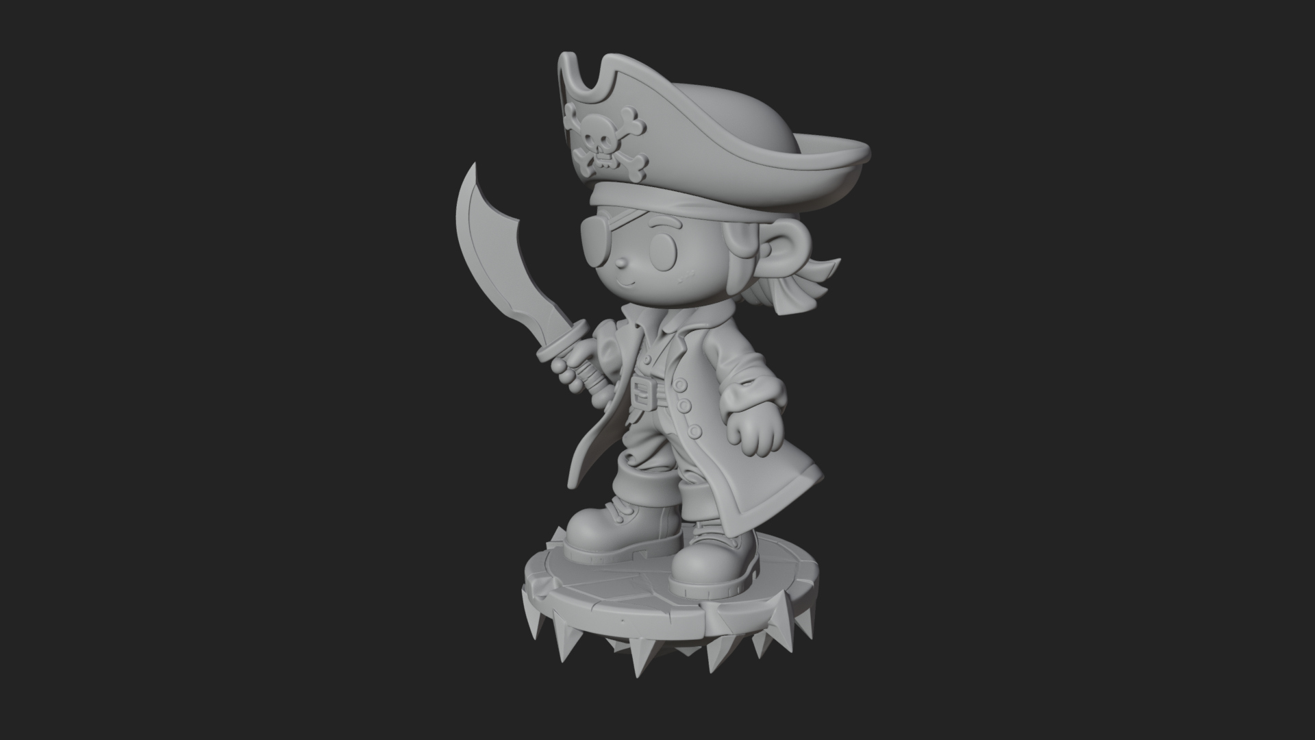 Chibi Pirate Captain Statue Design 3 3D Print Model 3D Model