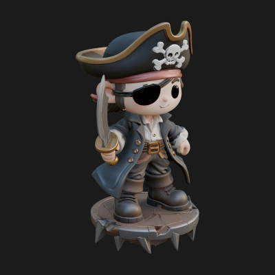 Chibi Pirate Captain Statue Design 3 3D Print Model