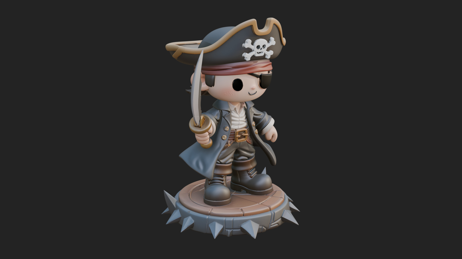 Chibi Pirate Captain Statue Design 4 3D Print Model 3D Model