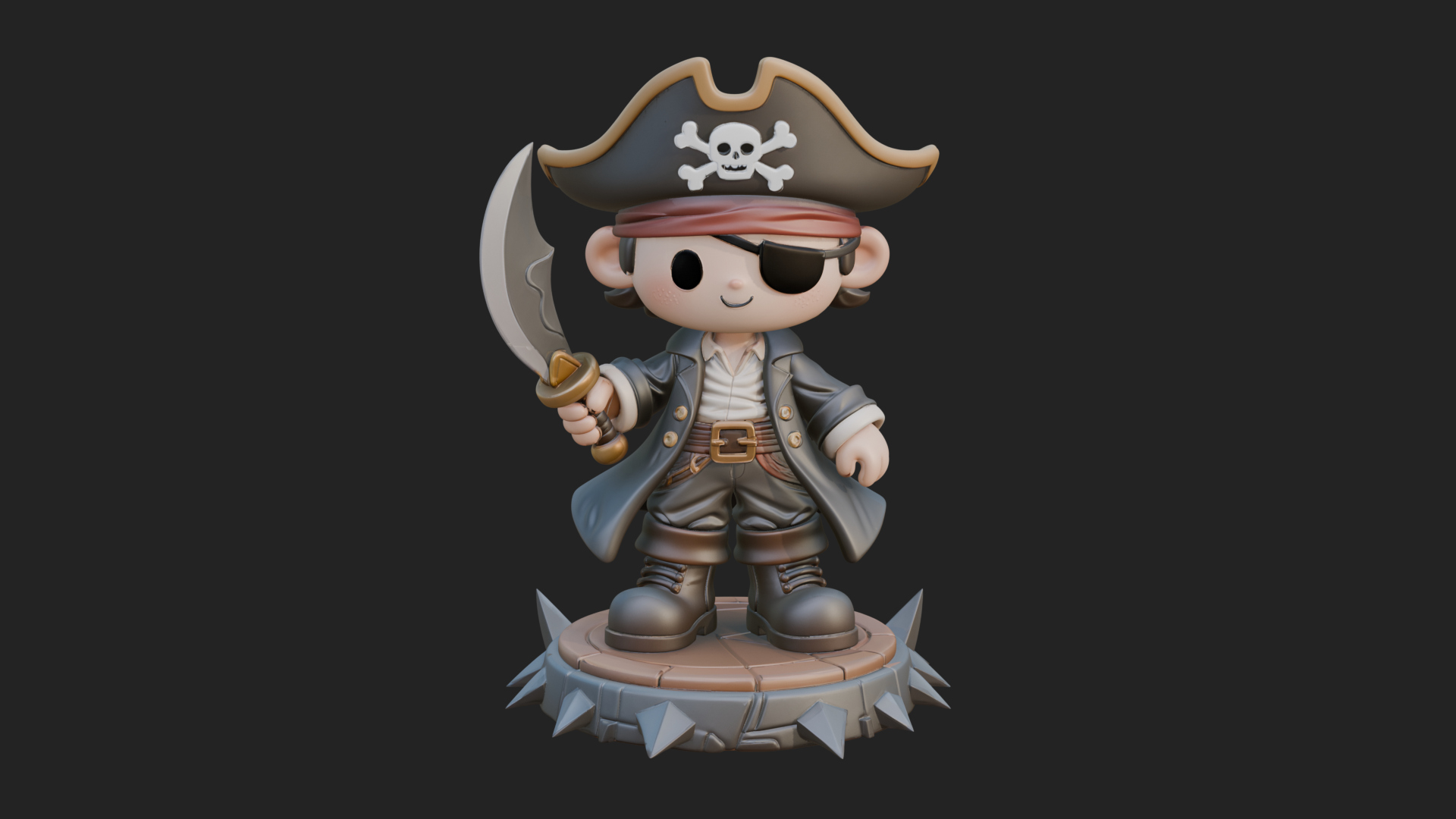 Chibi Pirate Captain Statue Design 4 3D Print Model 3D Model