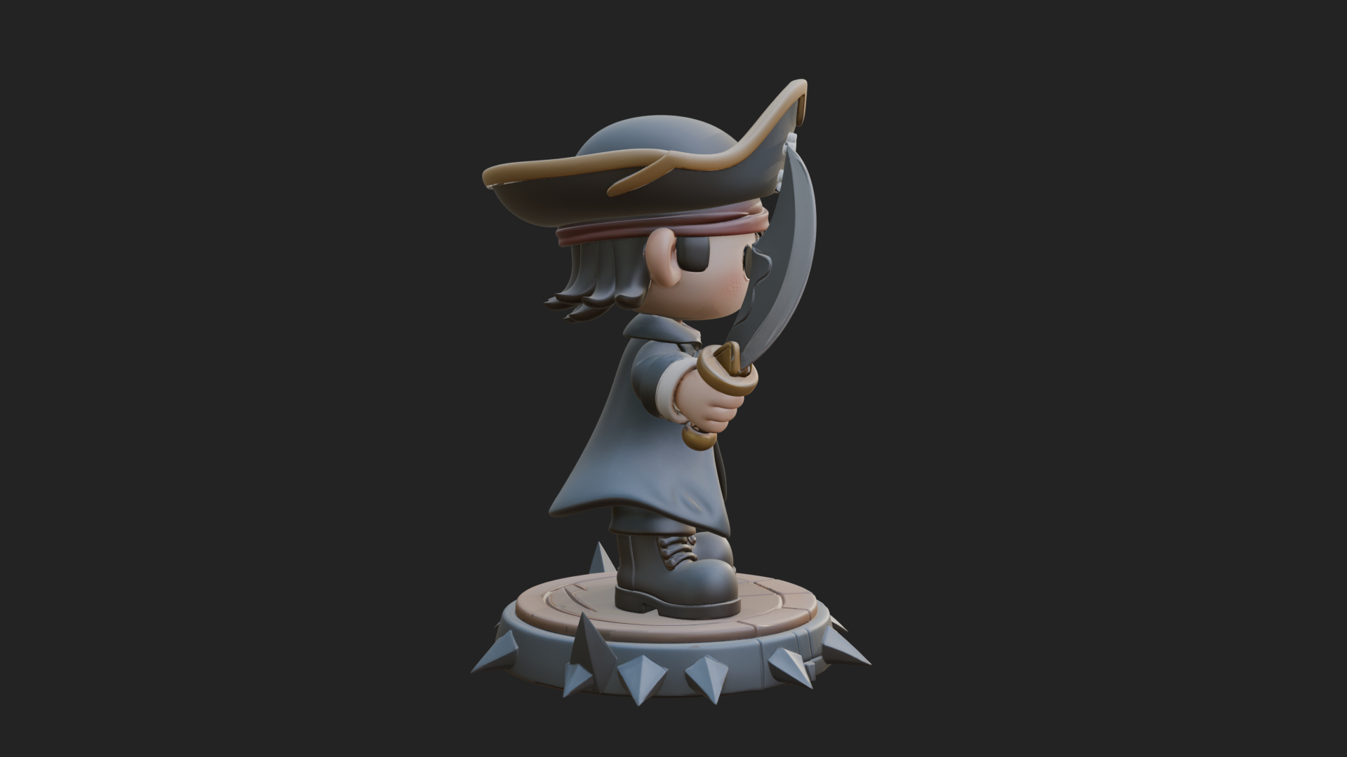 Chibi Pirate Captain Statue Design 4 3D Print Model 3D Model