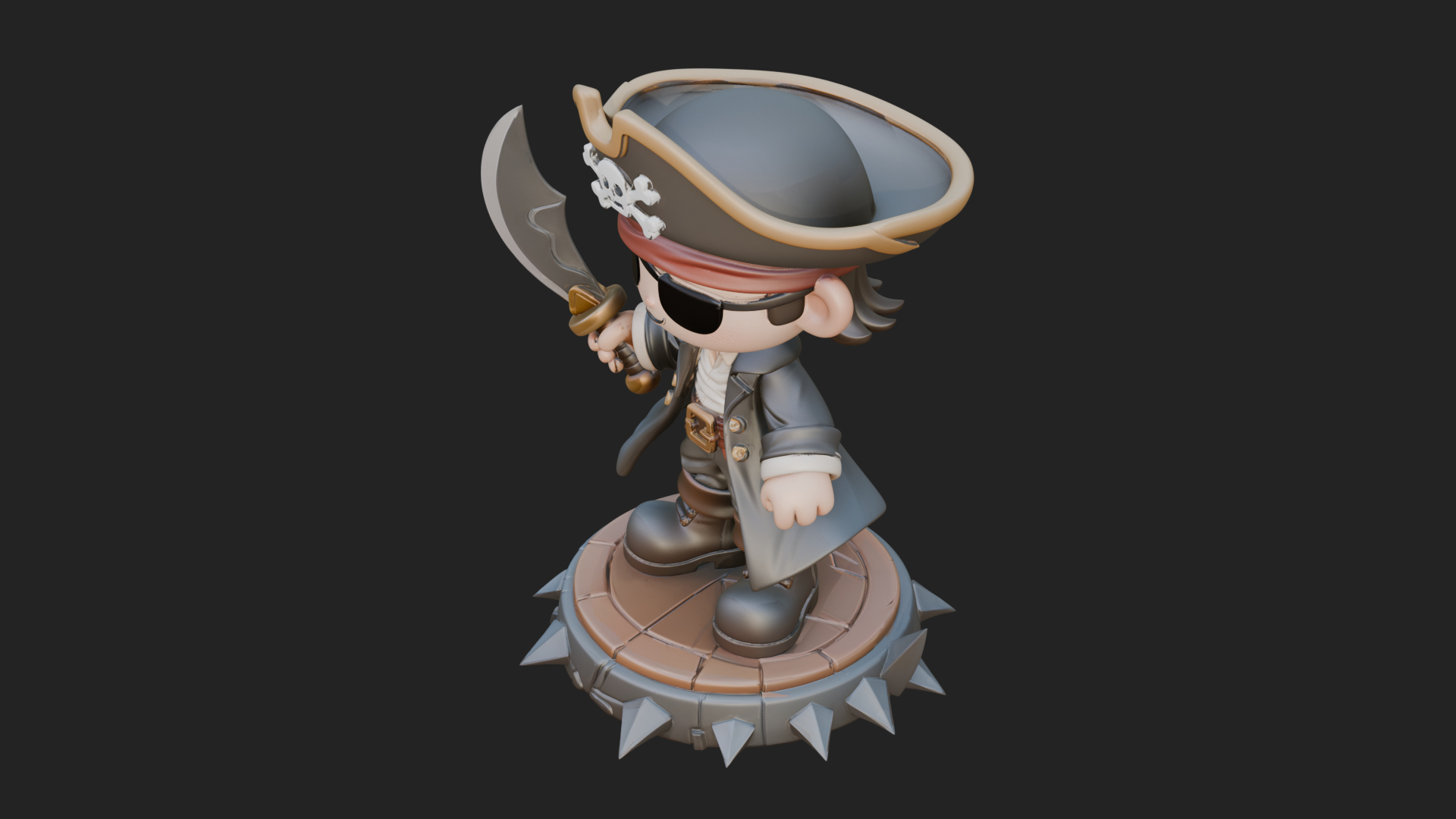 Chibi Pirate Captain Statue Design 4 3D Print Model 3D Model