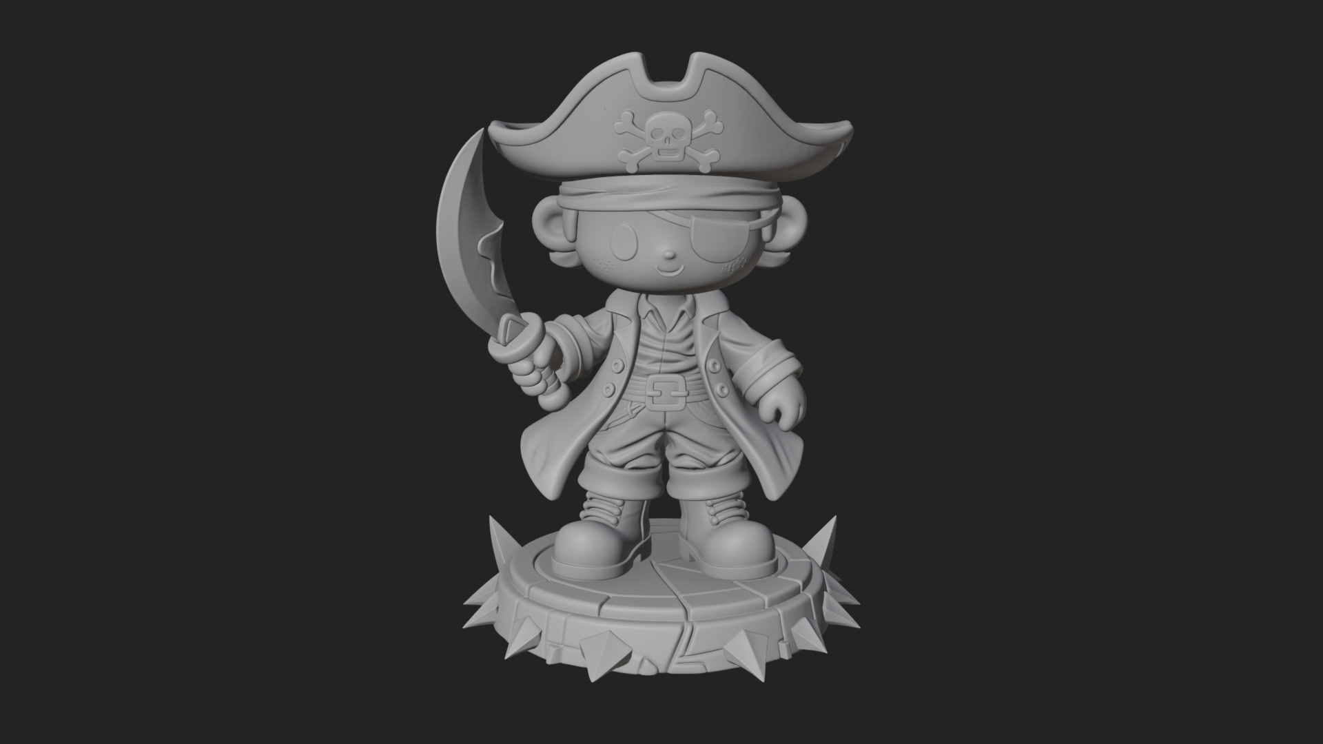 Chibi Pirate Captain Statue Design 4 3D Print Model 3D Model