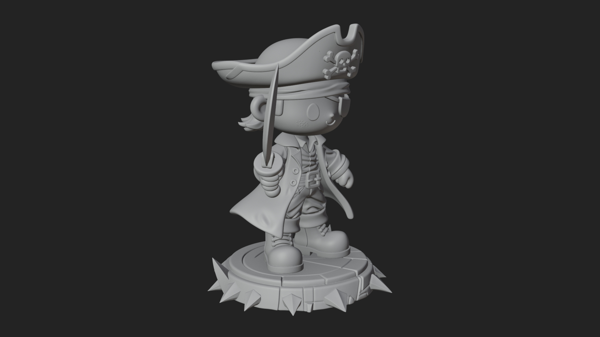 Chibi Pirate Captain Statue Design 4 3D Print Model 3D Model